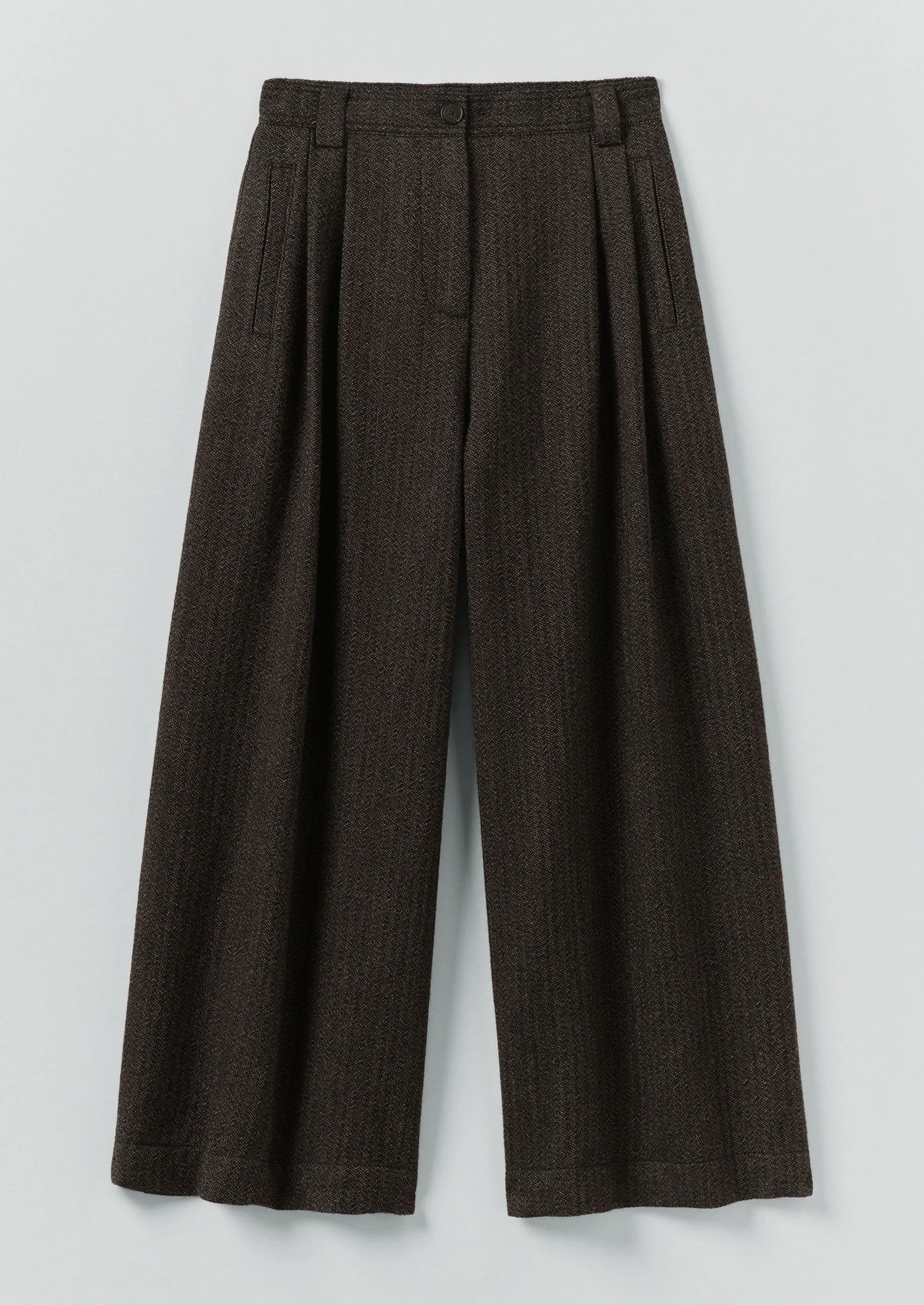 Wool Broken Herringbone Pleat Front Pants | Charcoal Mouline Modern Edge Sleek Fit