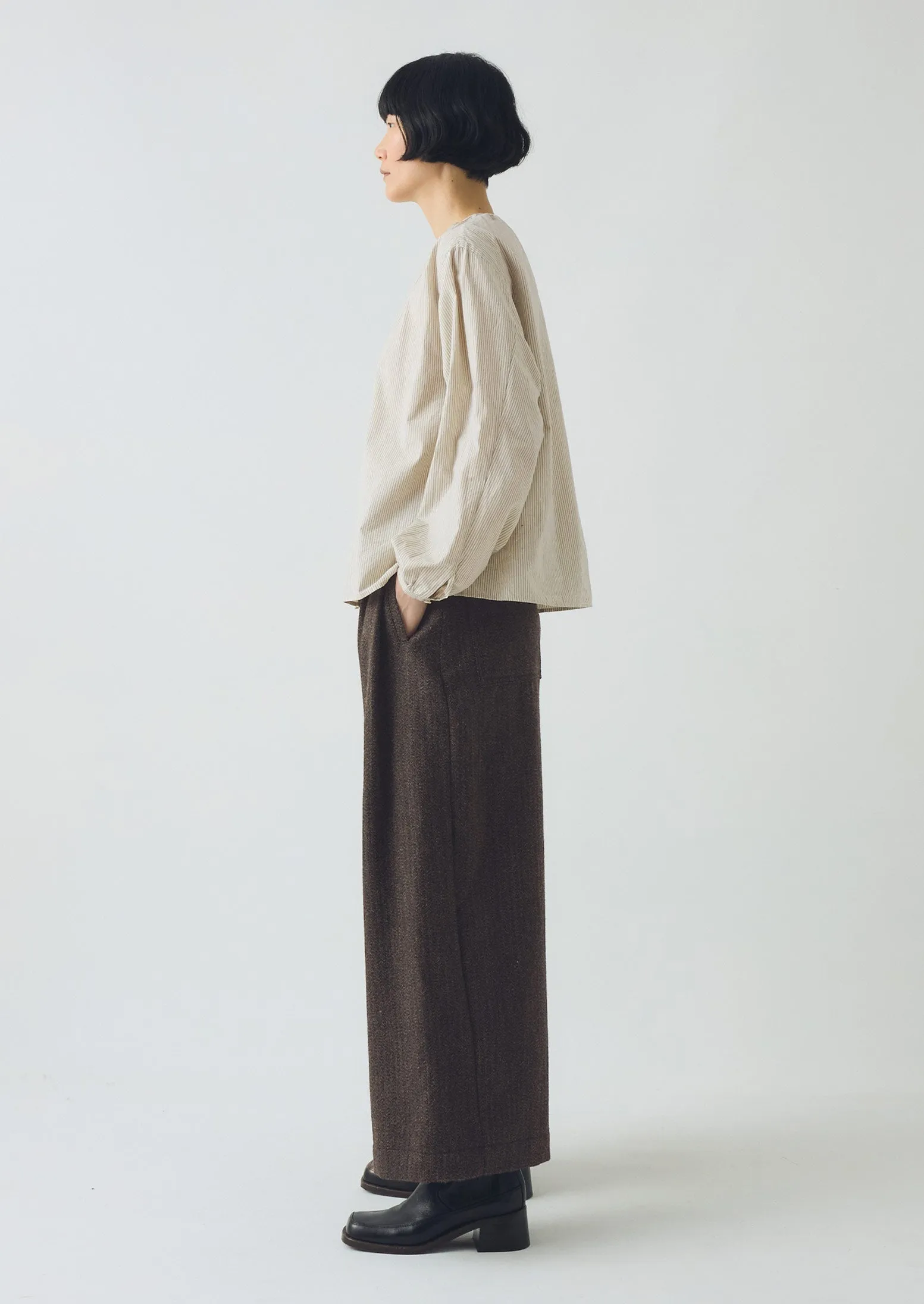 Wool Broken Herringbone Pleat Front Pants | Charcoal Mouline HeatRegulating TaglessLabel