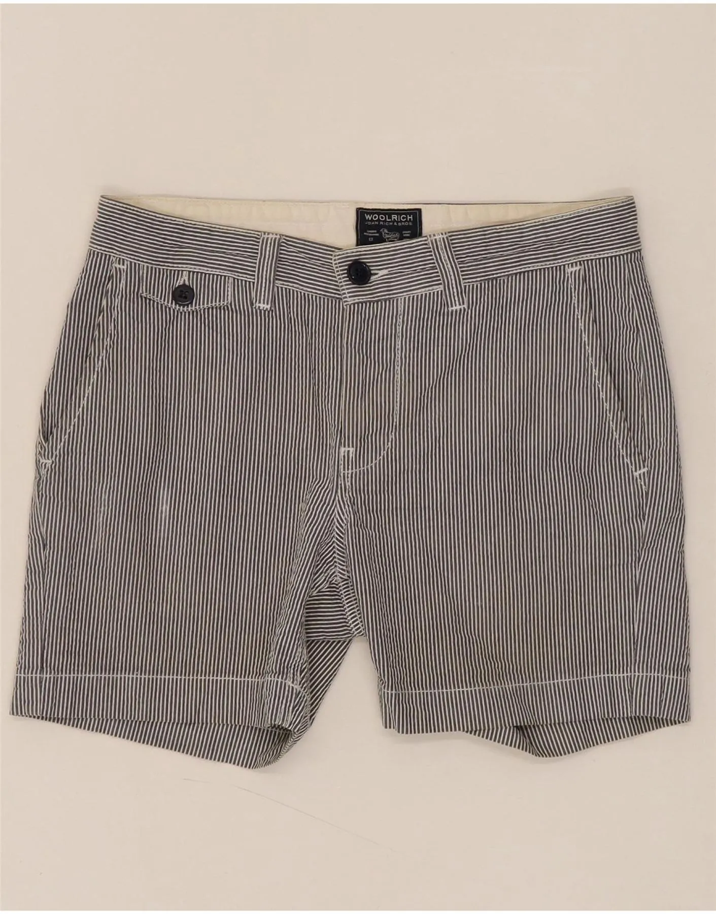 WOOLRICH Womens Chino Shorts W29 Medium Navy Blue Pinstripe Performance Stretch Eco Conscious Packaging
