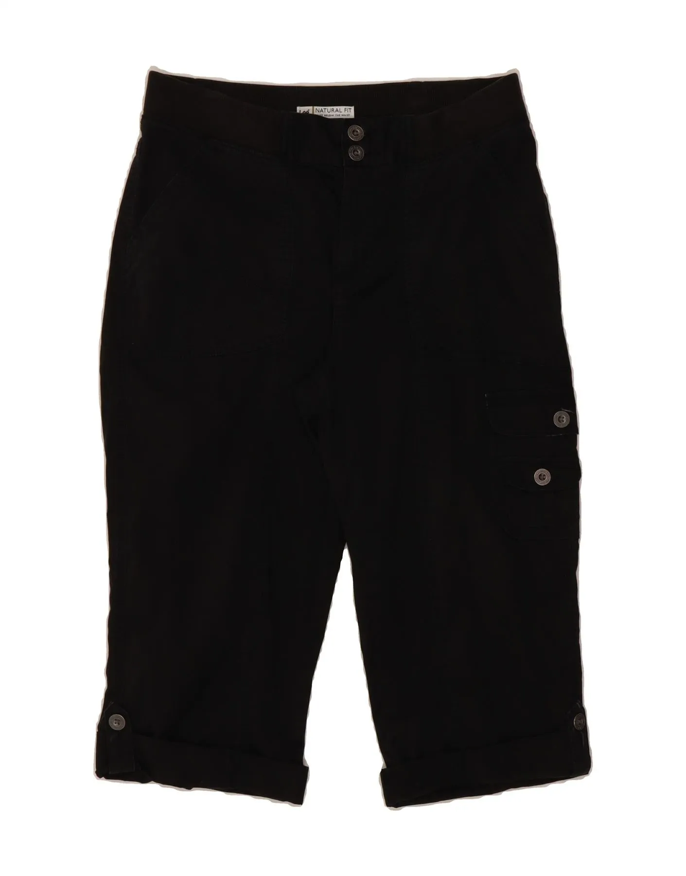 LEE Womens Natural Fit Cargo Shorts US 10 Large W30  Black Cotton Stylish Comfort