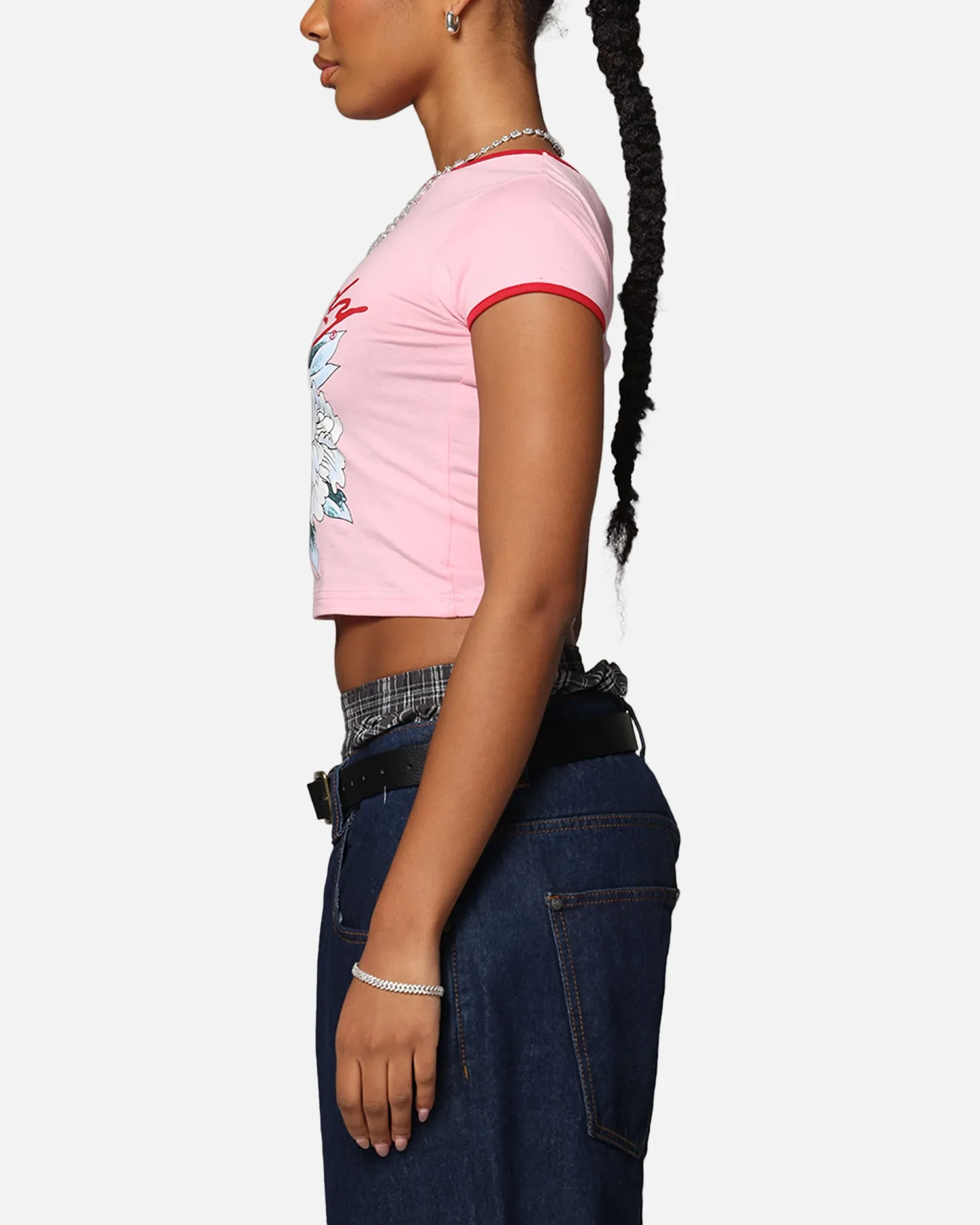 Comfortable Casual Ed Hardy Women's Blooming Baby Ringer T-Shirt Pink/Red