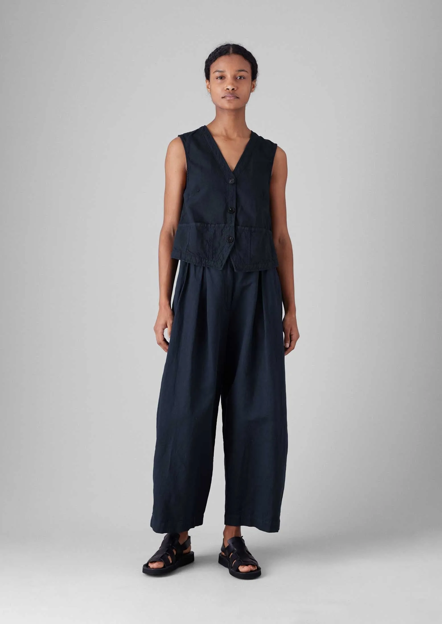 Cotton Linen Canvas Wide Leg Pants | Anthracite Travel Friendly Cold Weather Wear