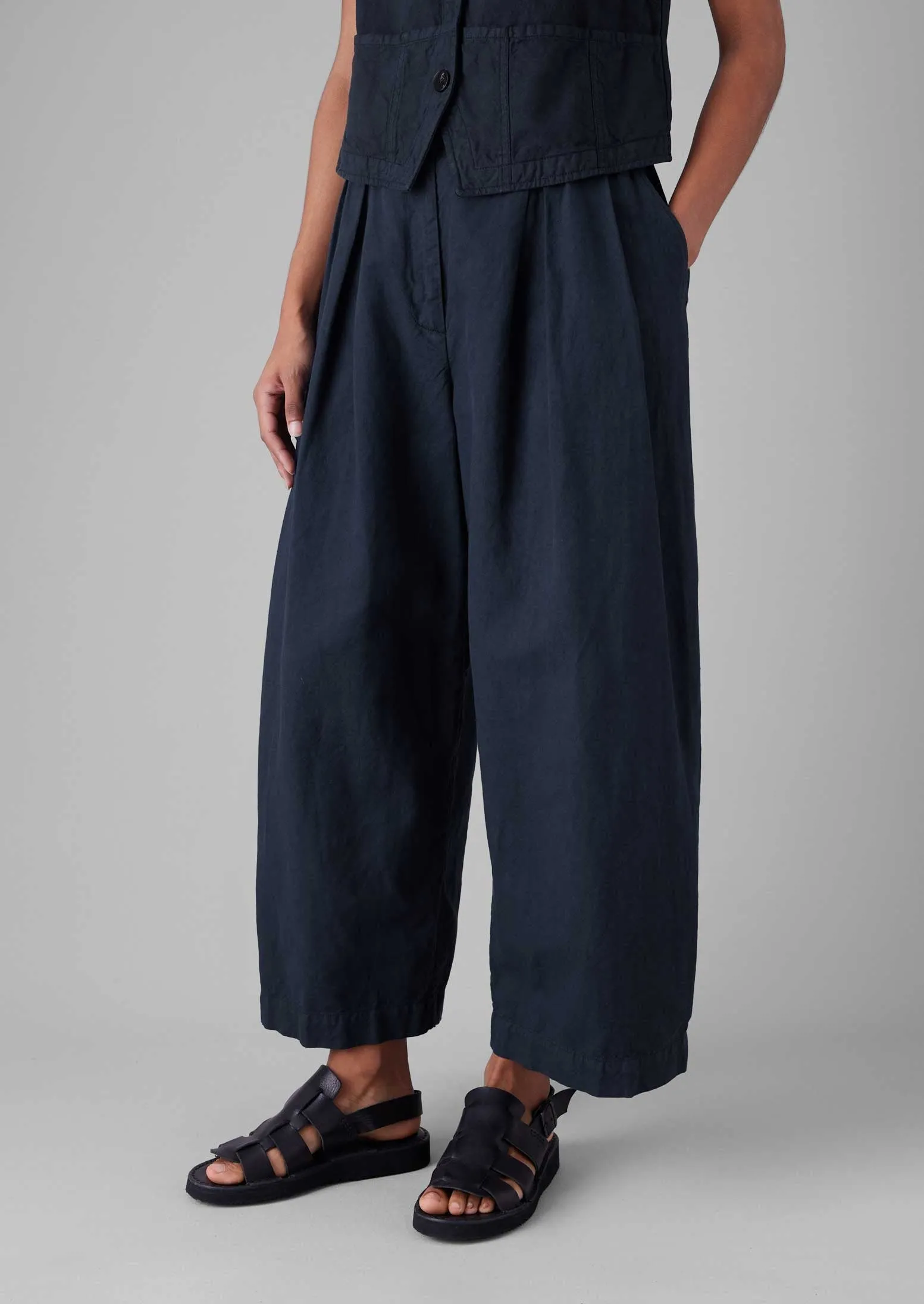 Core Cut Cotton Linen Canvas Wide Leg Pants | Anthracite