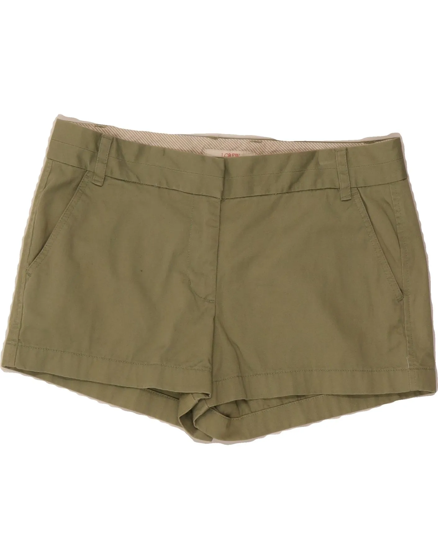J. CREW Womens Broken In Chino Shorts US 12 Large W34  Green Cotton Slim Waist clean look