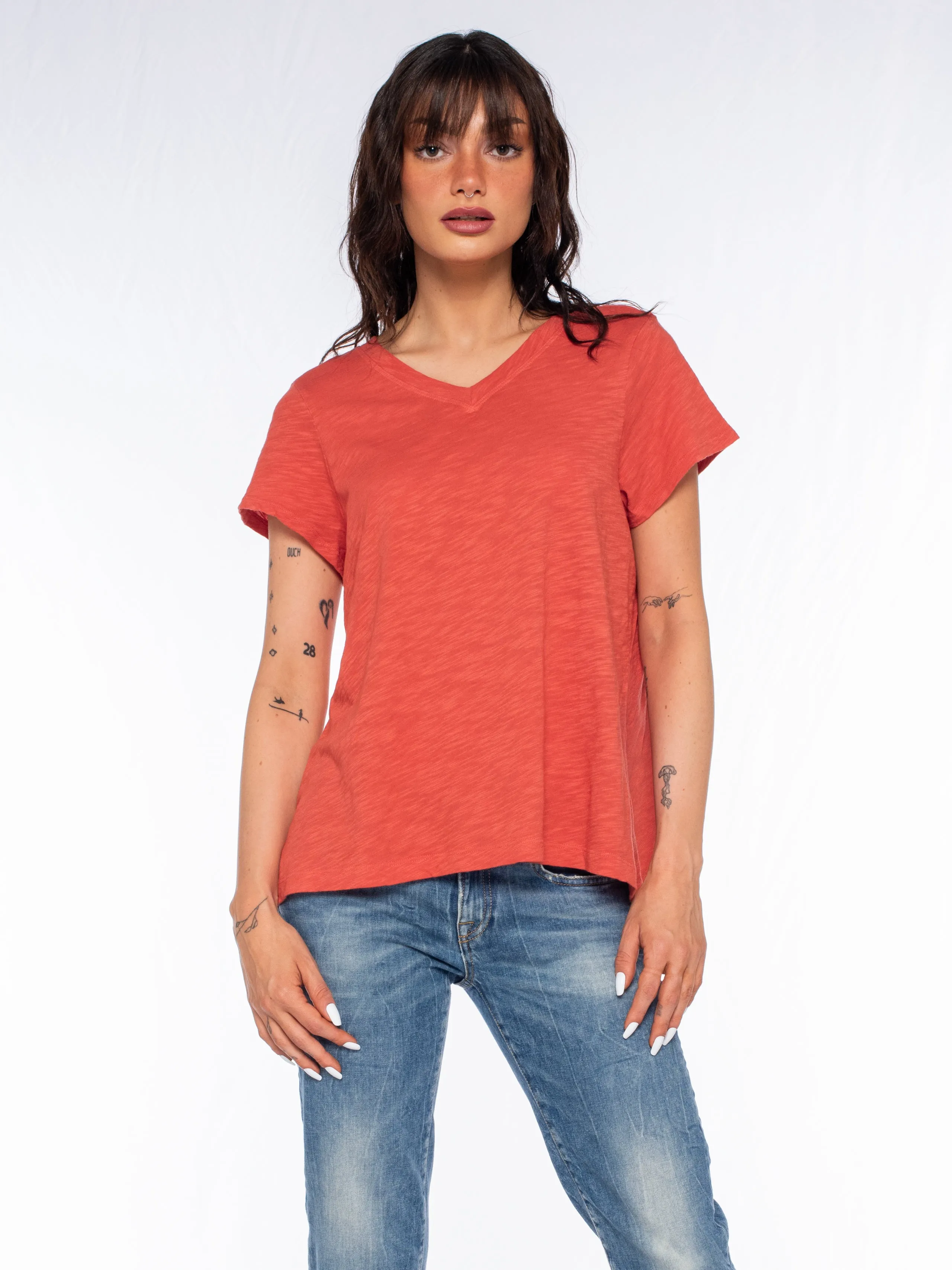 Double V S/S Shrunken Slant Back Tee Daily Trend Outdoor Ready