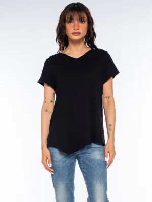 Cotton Blend Double V S/S Shrunken Slant Back Tee
