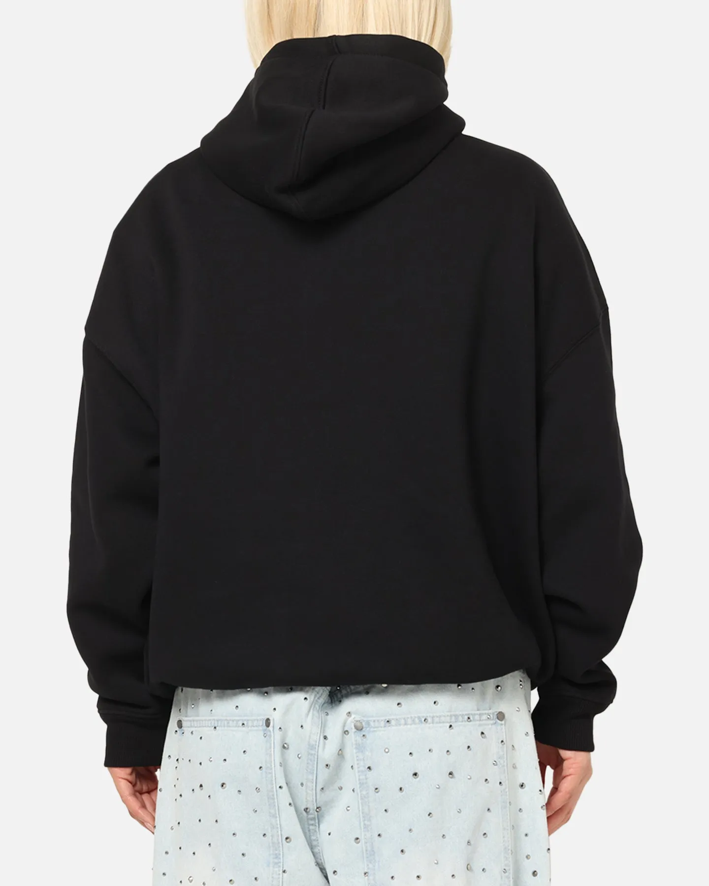 Taped Shoulder Seams Sport Style Saint Morta Muerte Boxy Hoodie Black