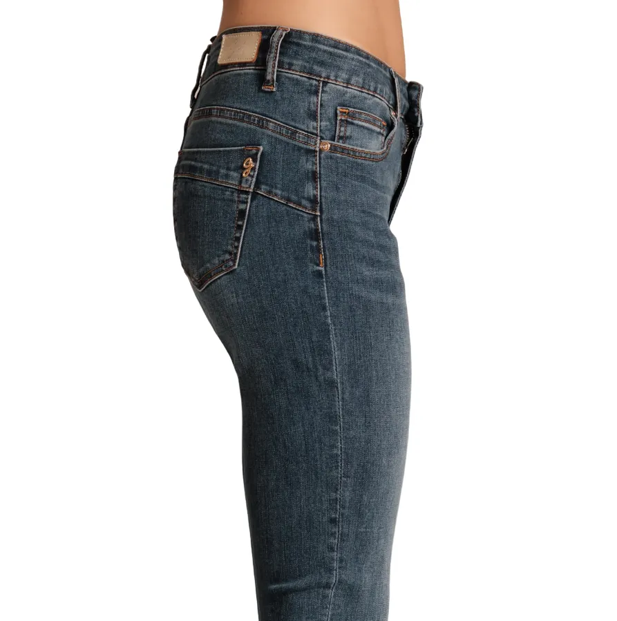Travel Outfit Student Outfit Lightweight Stylish Adult Fashion Griffai pantalone jeans da donna con spacchetti e catena alla caviglia DGP4757  blu medio