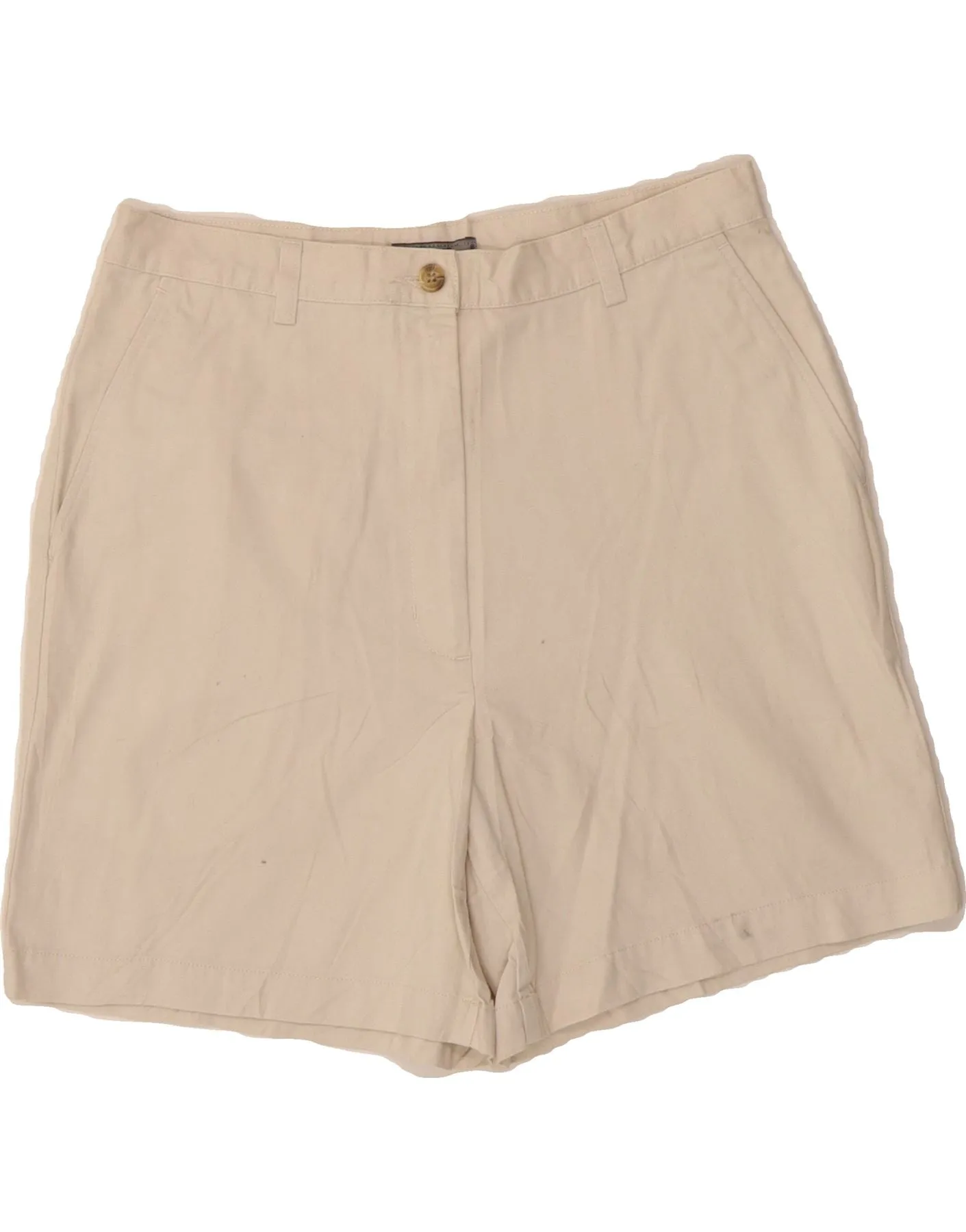 EDDIE BAUER Womens High Waist Chino Shorts US 10 Large W29 Off White Tailored Cut Chill Comfort Design