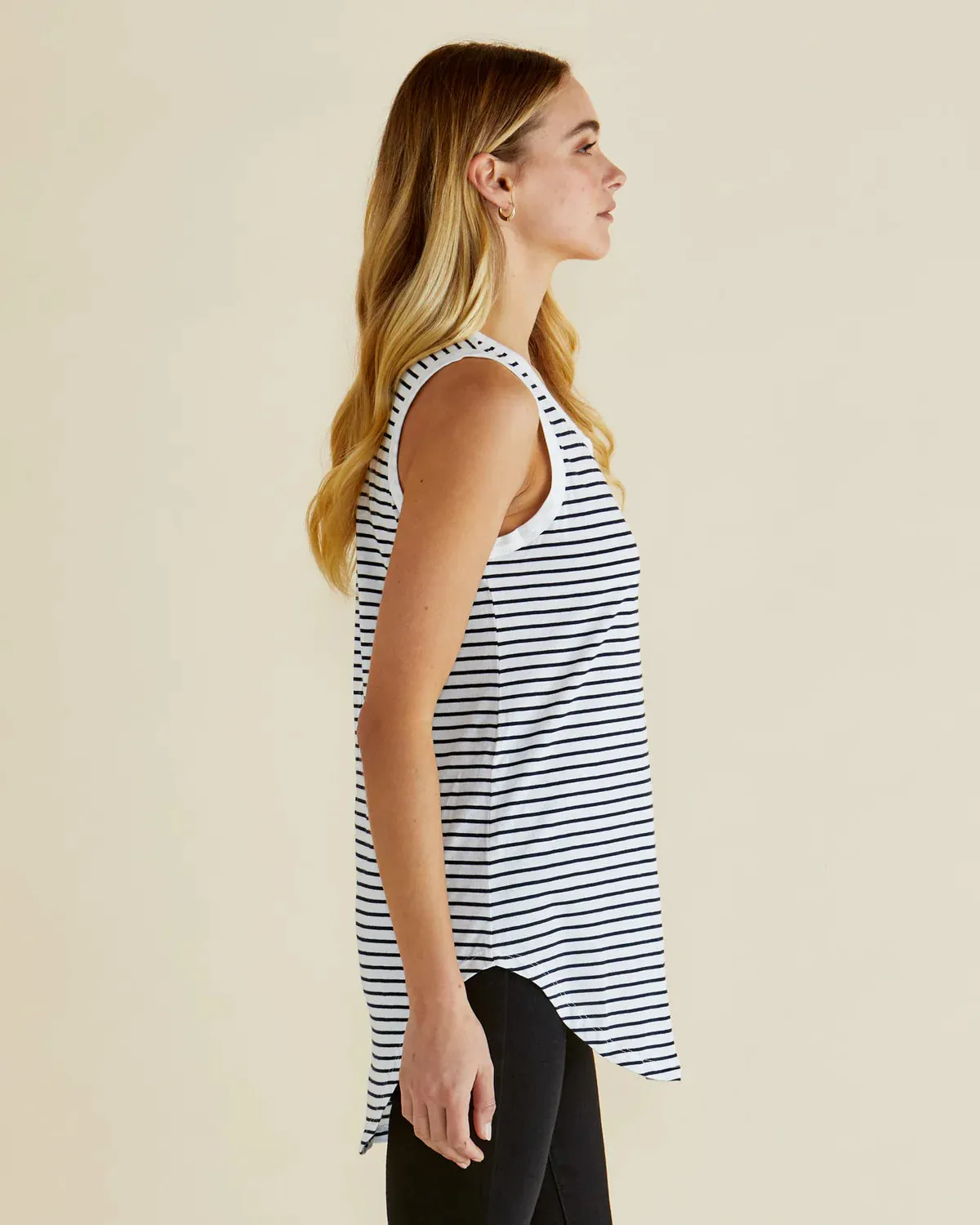 Ribbed Edging Keira Tank - Black White Stripe