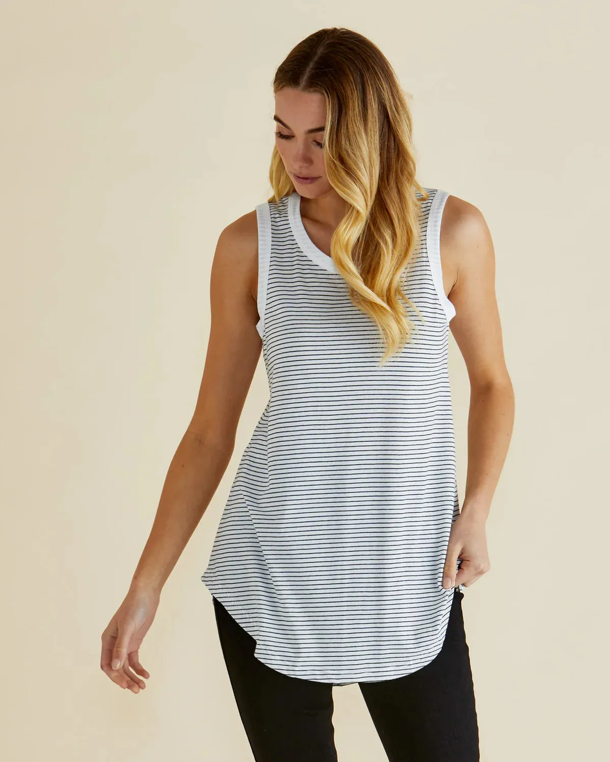 Keira Tank - Black White Stripe Dynamic Motion Panels