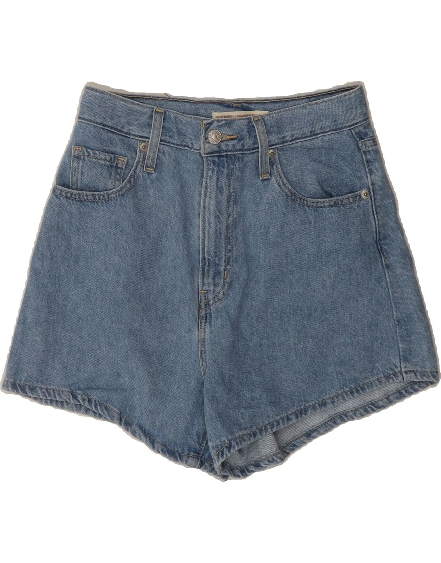 LEVI'S Womens Mom Jean High Waist Denim Shorts W26 Small Blue Cotton Breathable Stretch Chill Vibes Fit