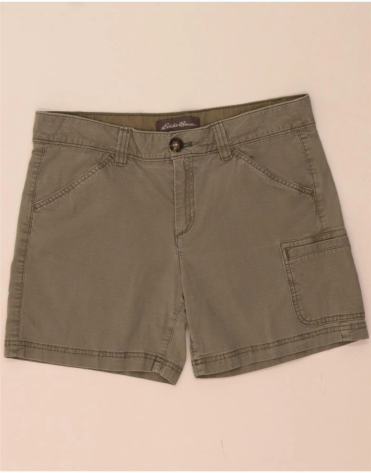 EDDIE BAUER Womens Cargo Shorts US 8 Medium W30  Green Cotton Quick Access Pockets