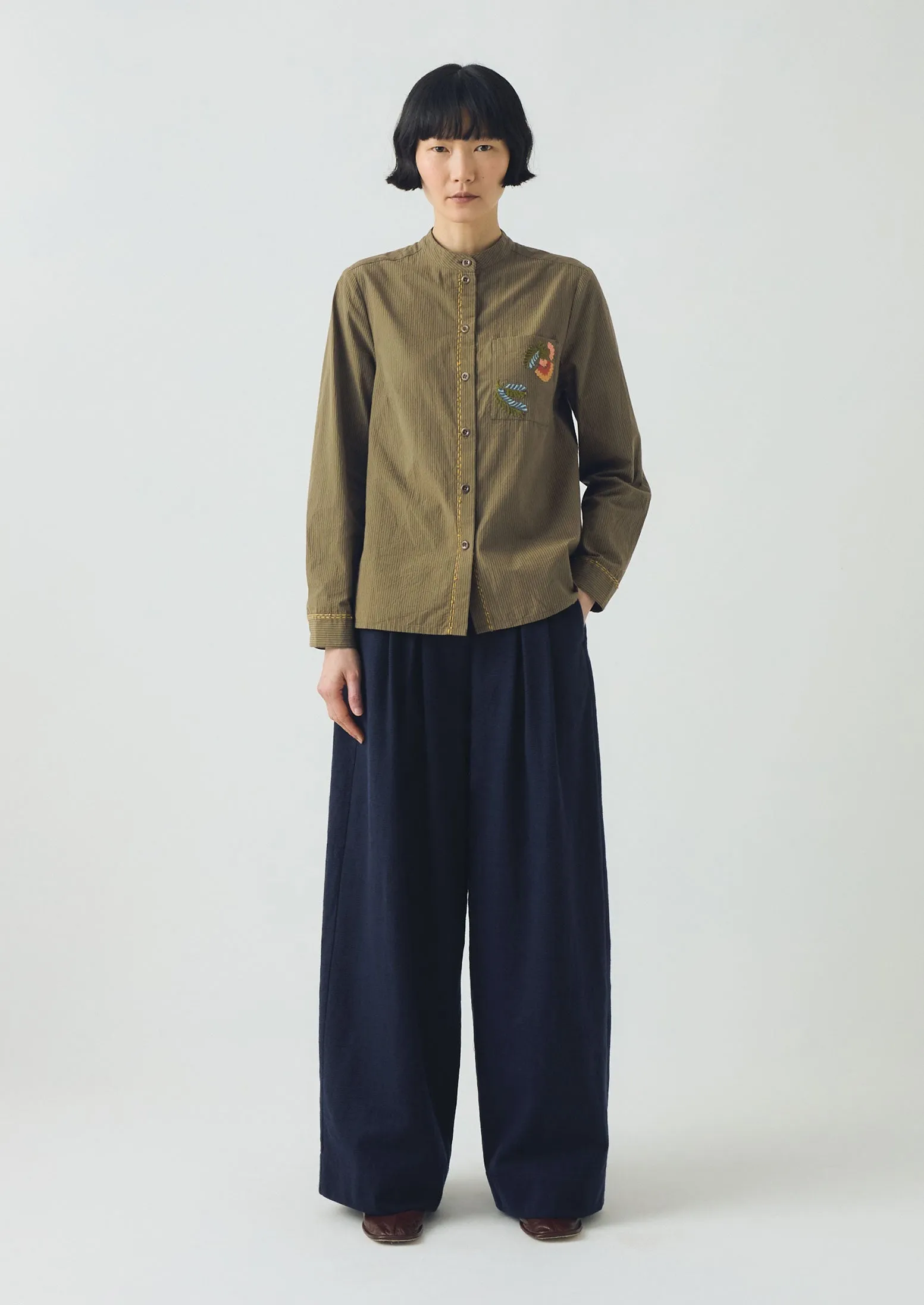 Corinne Cotton Wool Houndstooth Pants | Dark Navy Vintage Wash Thermal Lining