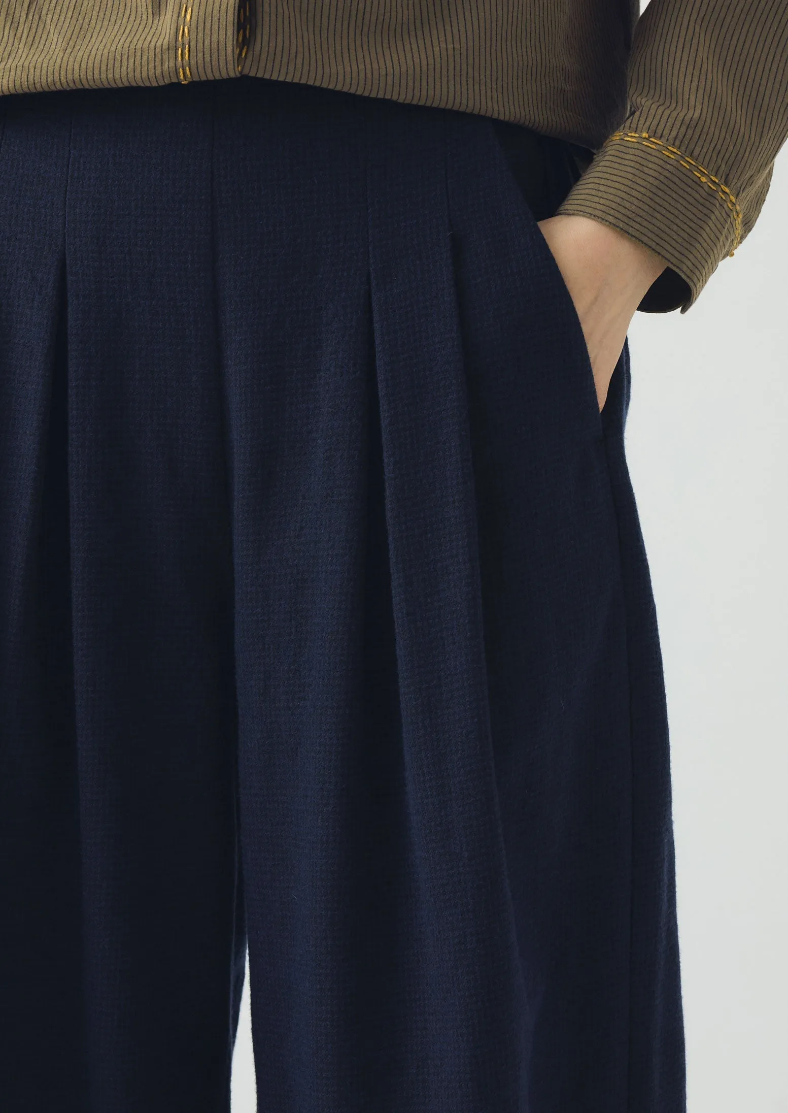 Corinne Cotton Wool Houndstooth Pants | Dark Navy All Day Comfort