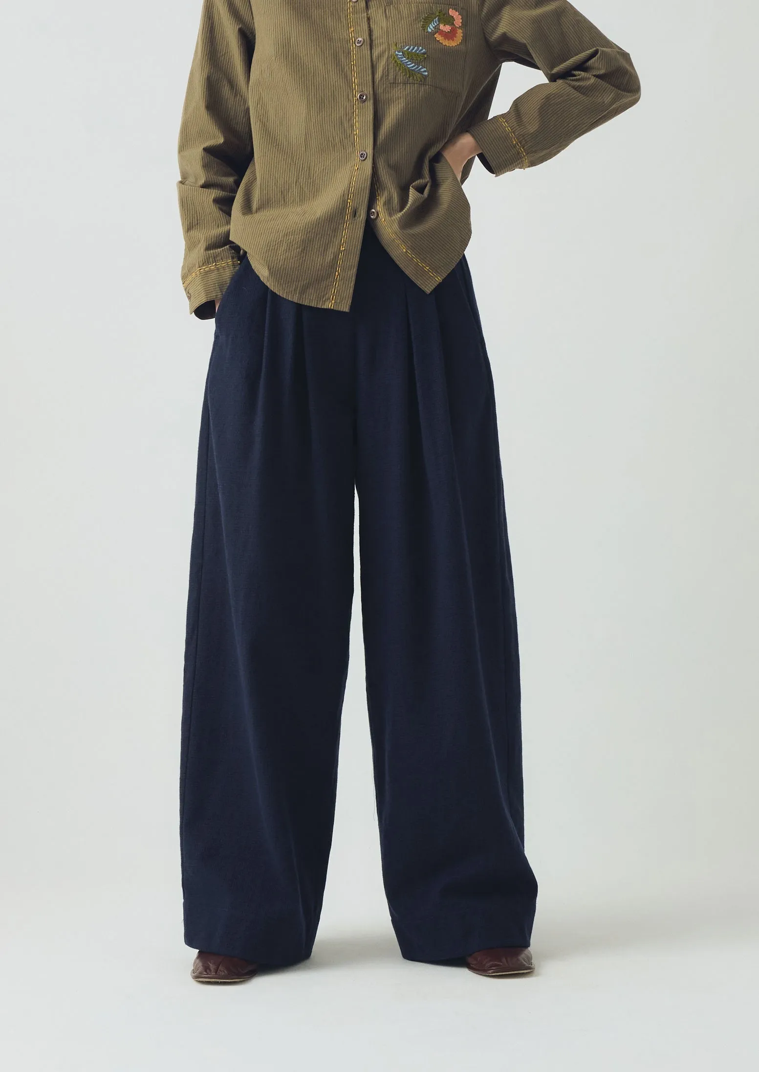 Light Design Corinne Cotton Wool Houndstooth Pants | Dark Navy