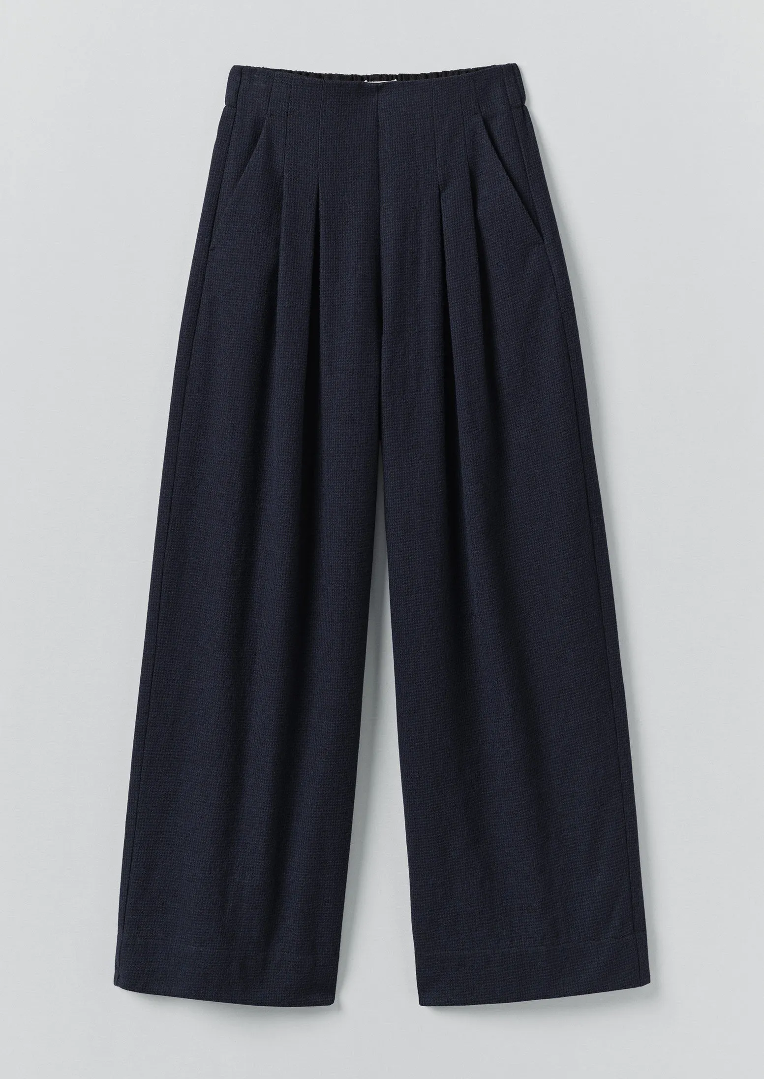 Recycled Polyester Blend Cool Weather Corinne Cotton Wool Houndstooth Pants | Dark Navy