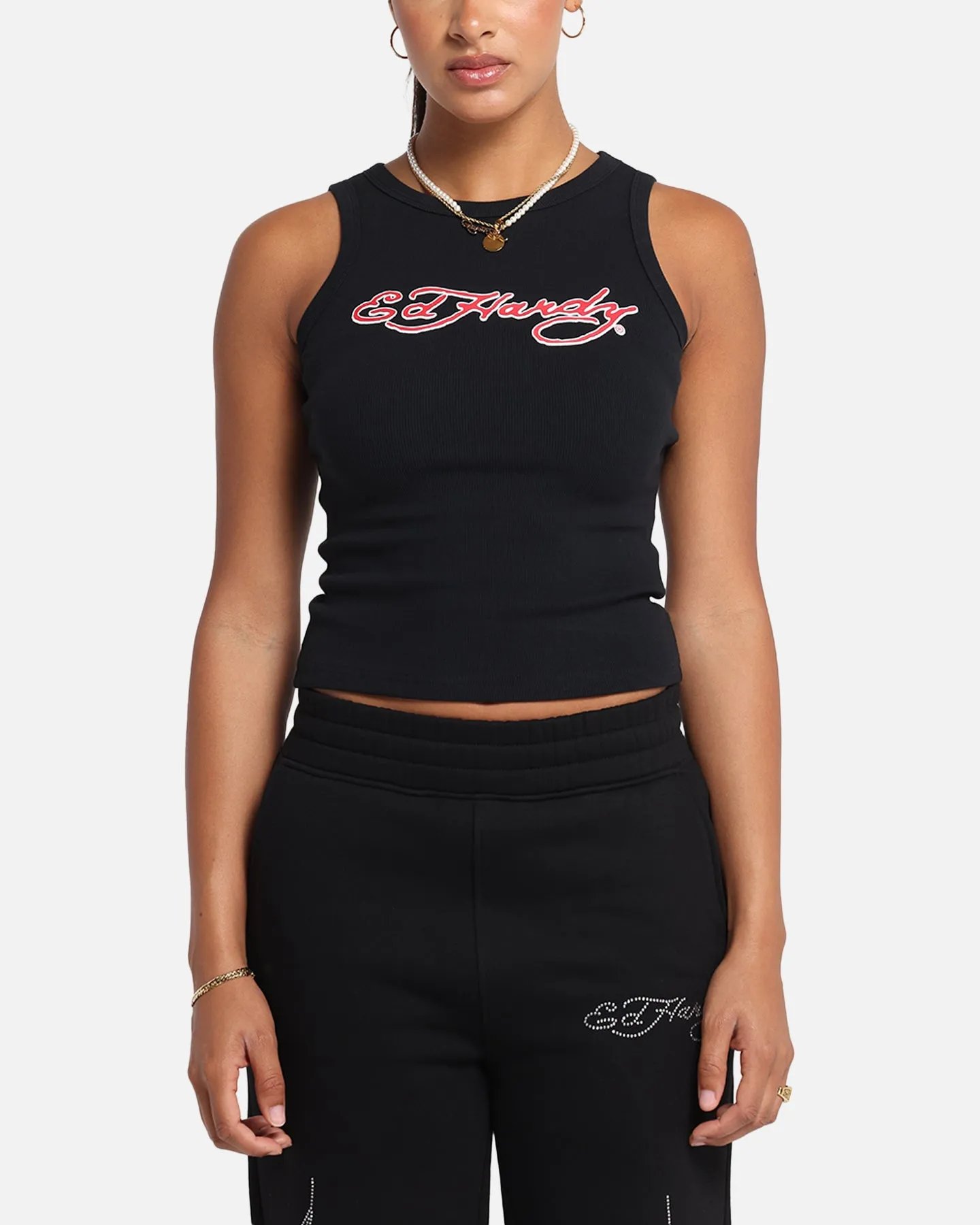 Ed Hardy Women's Tried And True Tank Black Fade Resistant Print Organic Cotton Construction