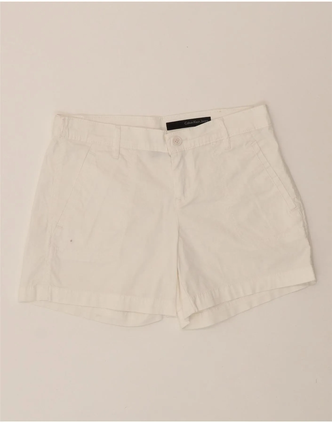 CALVIN KLEIN Womens Chino Shorts US 4 Small W27  White Cotton ReflectiveAccents slim cut