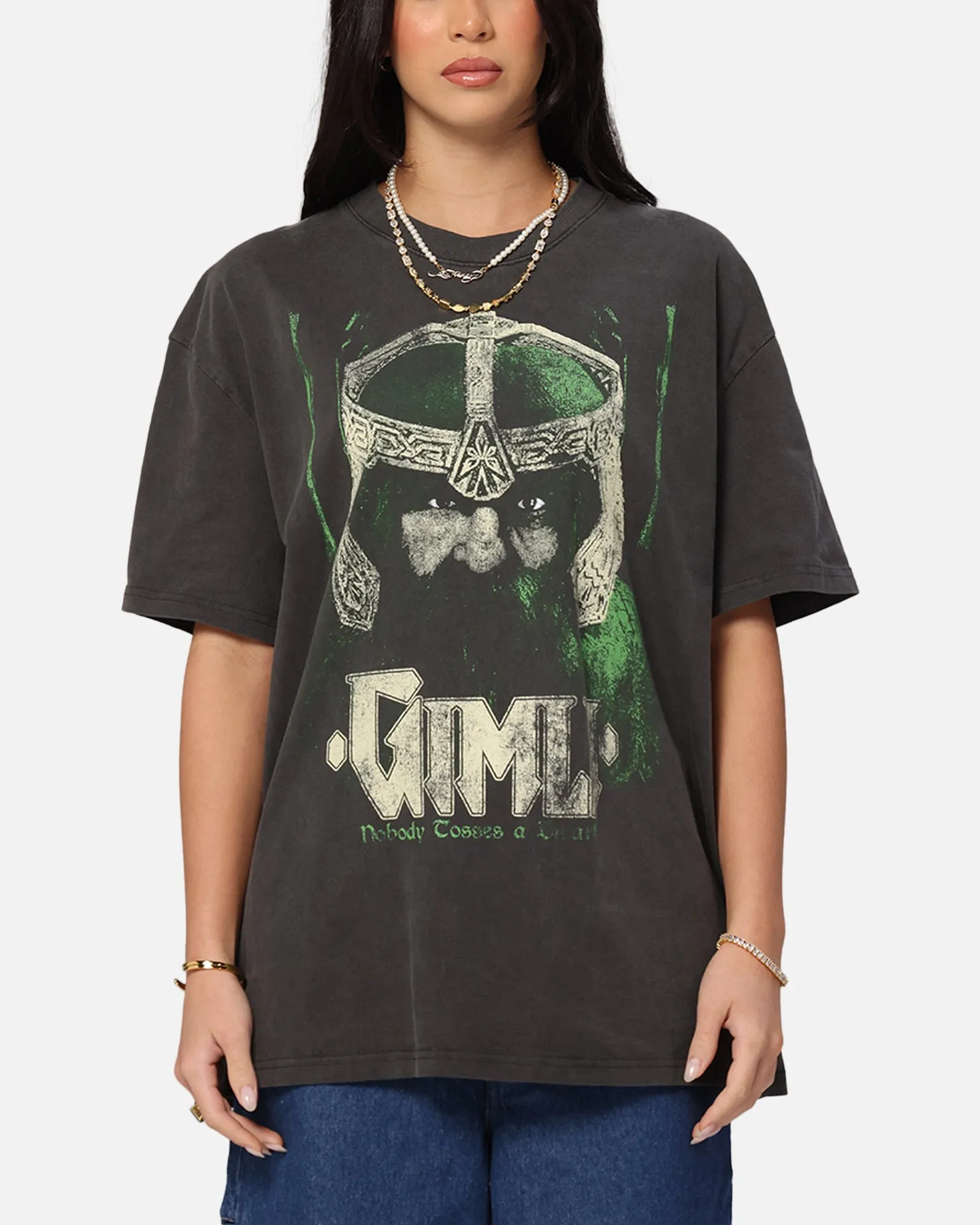 American Thrift X Lord Of The Rings Gimli Toss Heavy T-Shirt Black Wash Cozy Wearable Quality Comfort