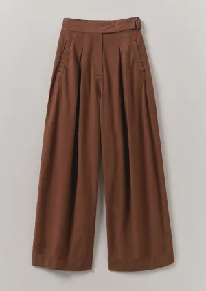 Belted Cotton Linen Poplin Wide Leg Pants | Brown Ochre MoistureWickingFabric Easy Wear