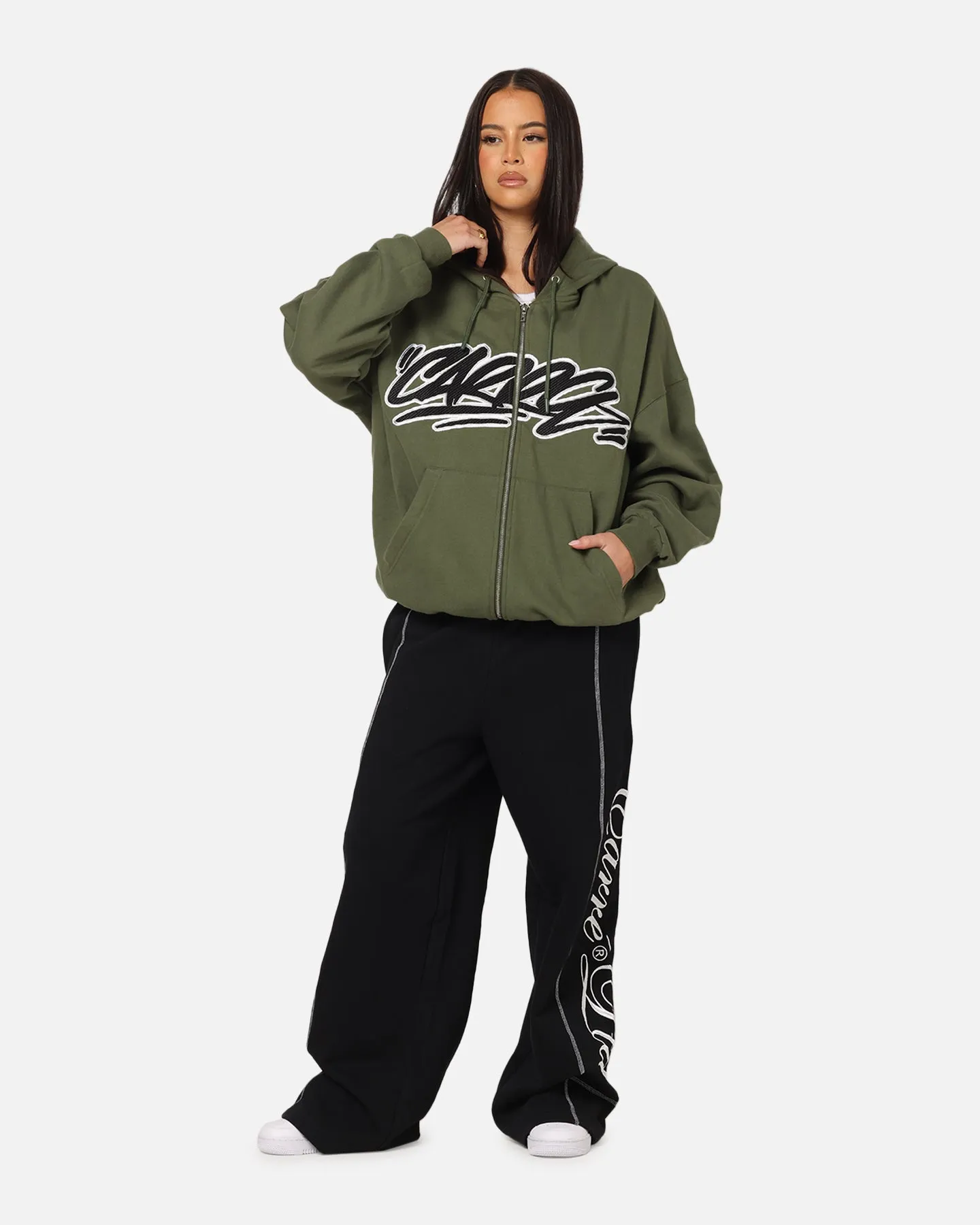 Carre Terrace Zip Hoodie Olive Stretchable Cuffs