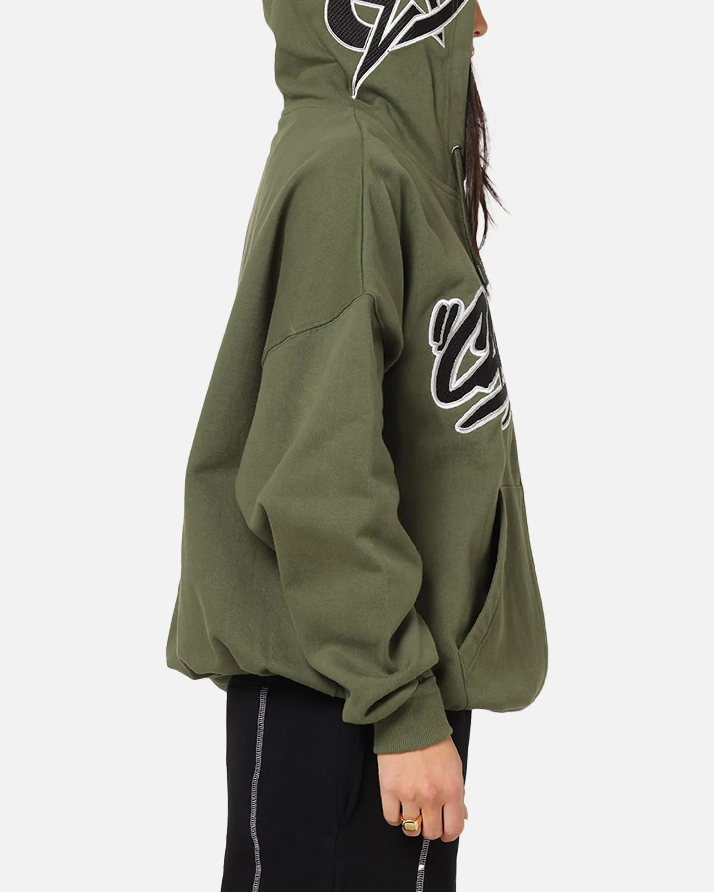 Retro Vibe Durable Reinforced Hood Carre Terrace Zip Hoodie Olive
