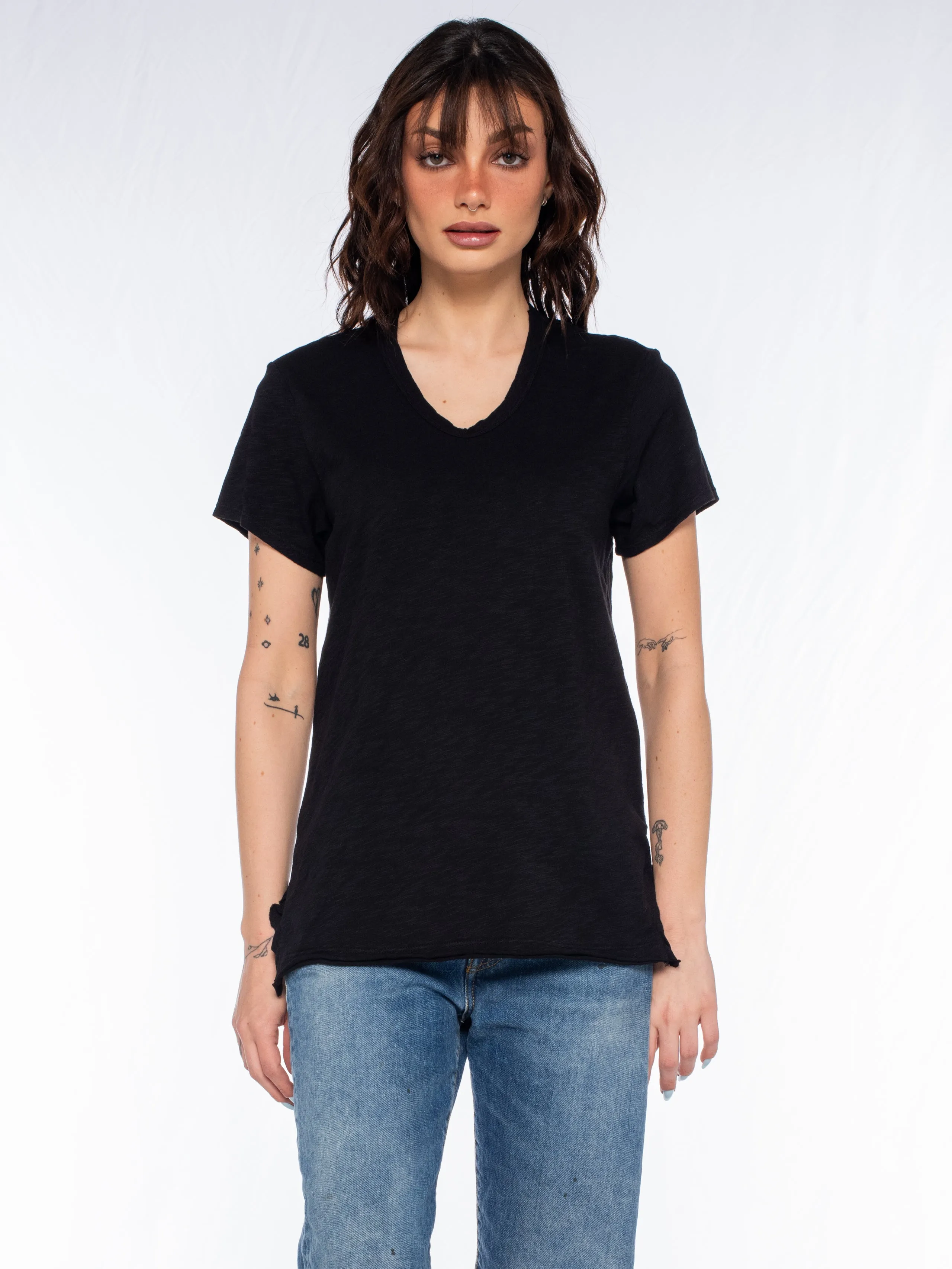Shrunken Scoopy Neck Ruffled Slits Perfect Layer Relaxed Torso Fit