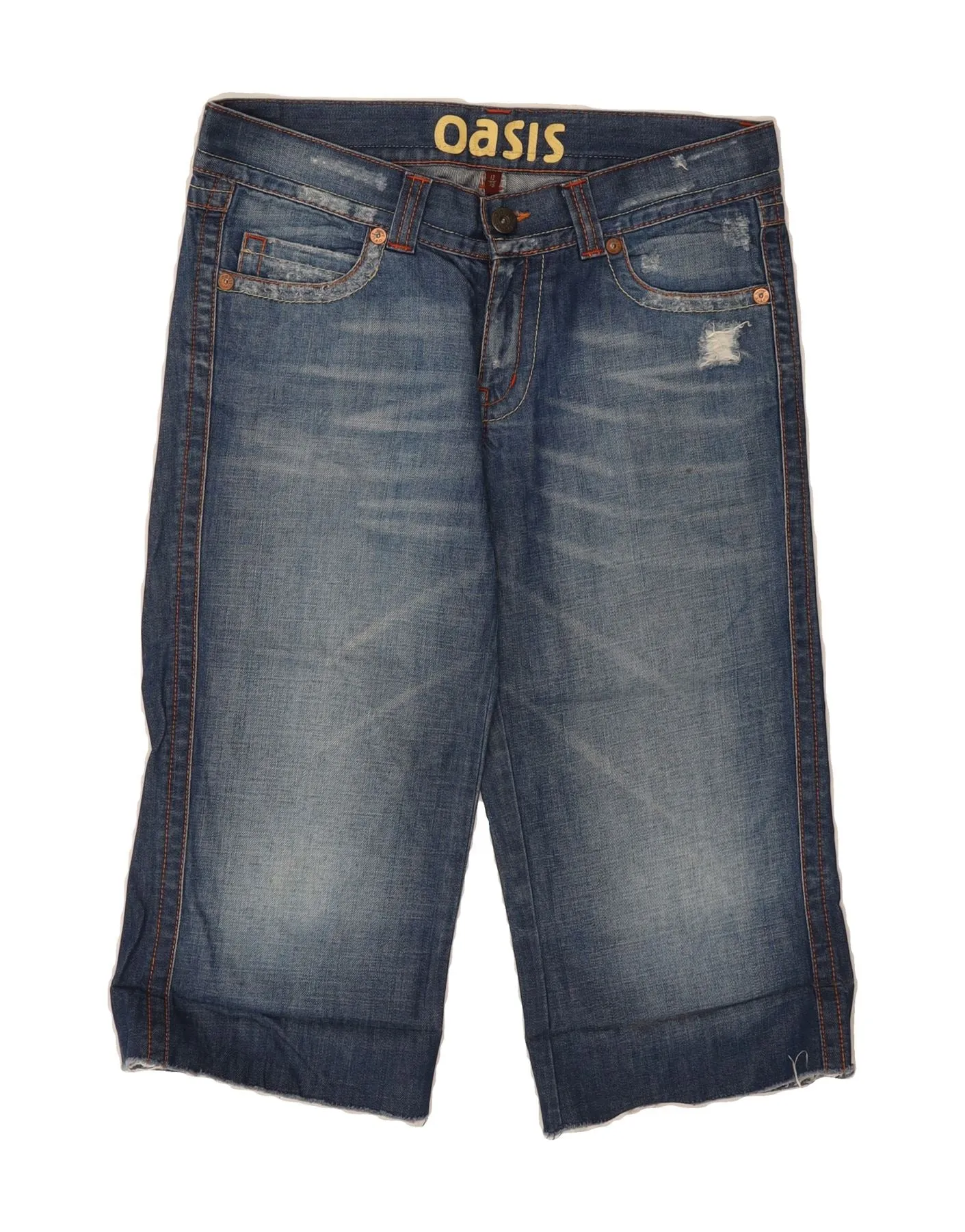 OASIS Womens Distressed Denim Bermuda Shorts US 12 Large W34  Blue Cotton Versatile Design Comfy Design