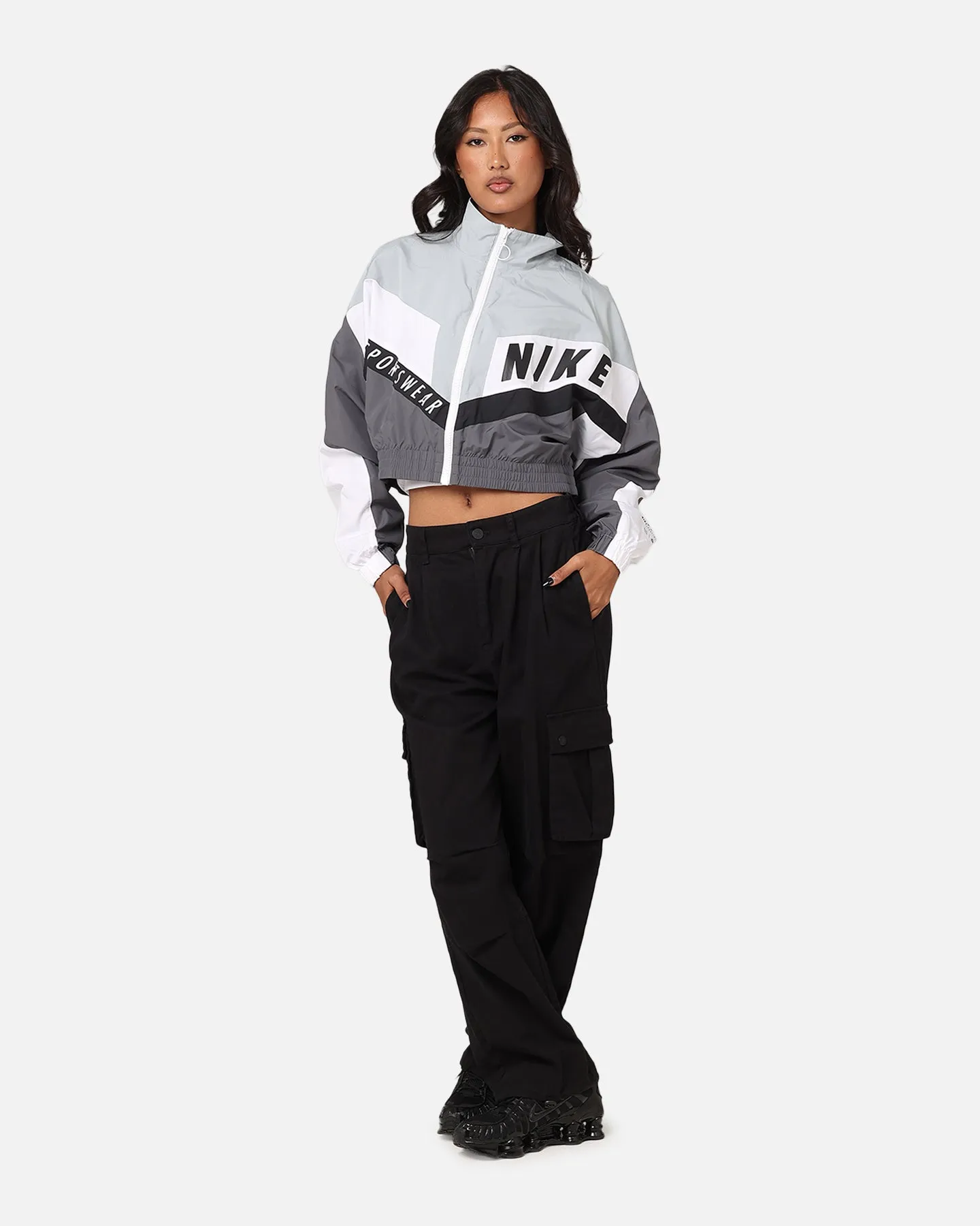 thrift - store find Comfortable fit Nike Women's Sportswear Woven Street Jacket Iron Grey/Light Pumice/White