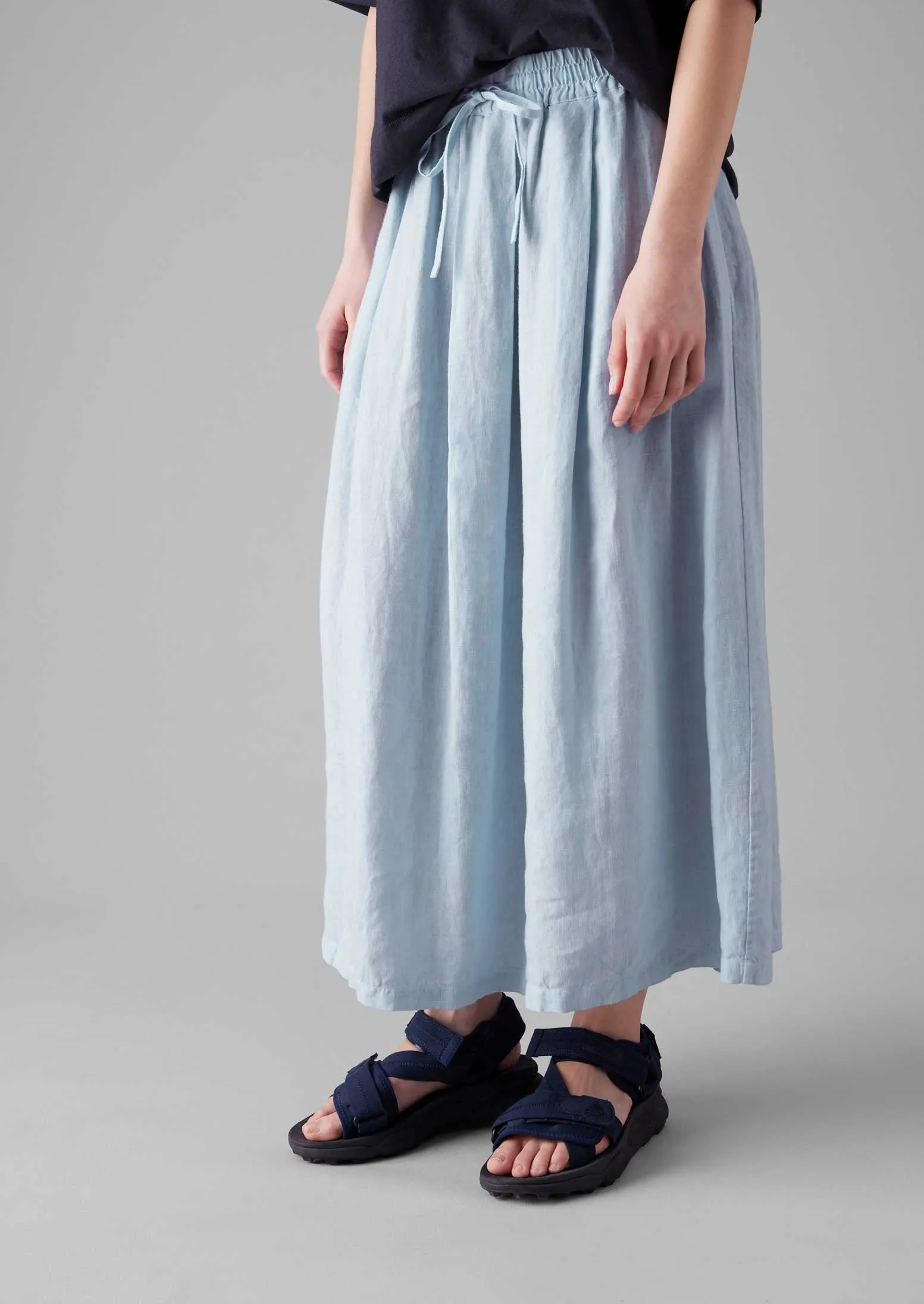 Built In Shorts Unique Feature Garment Dyed Linen Skirt | Egg Blue