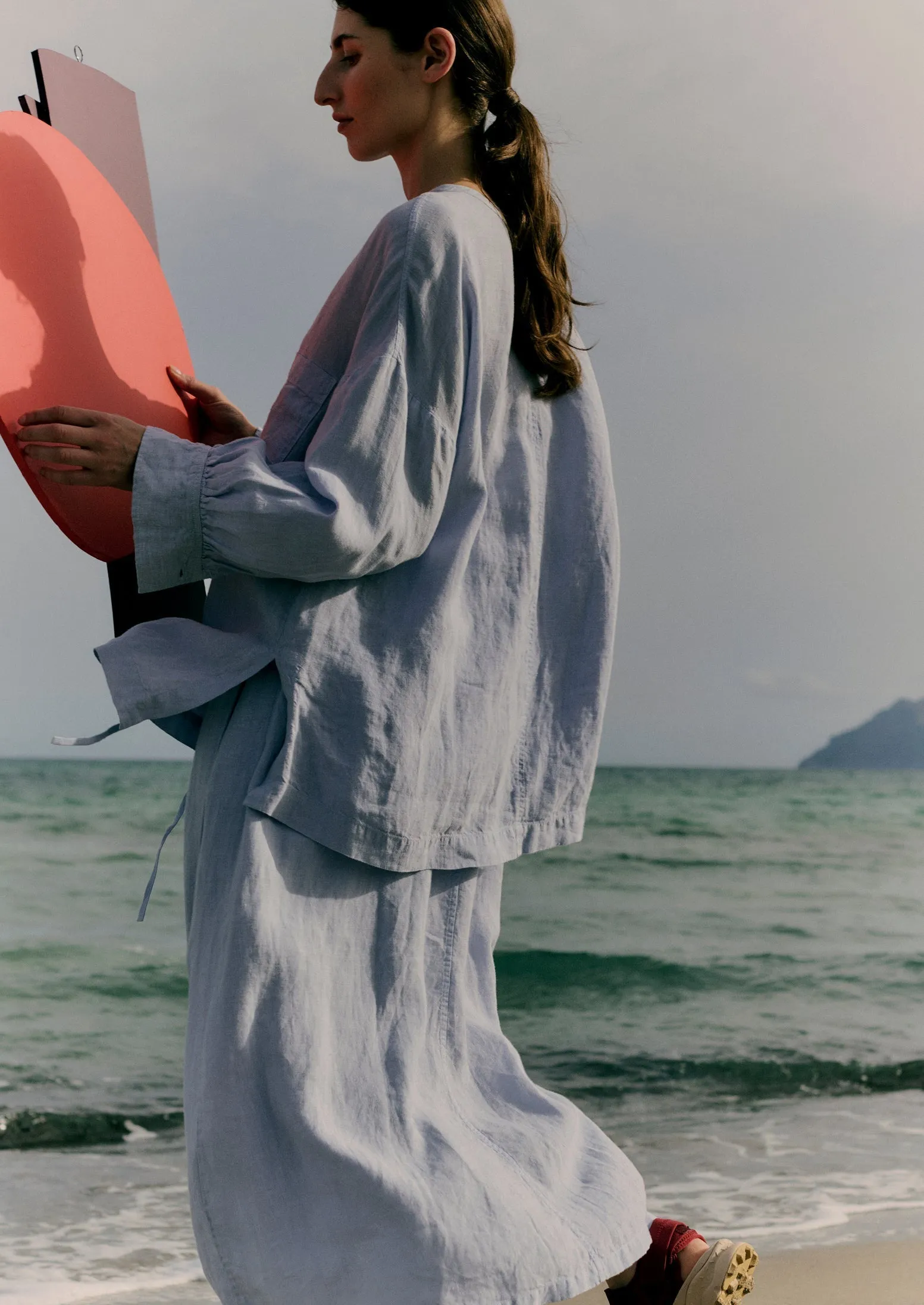 Garment Dyed Linen Skirt | Egg Blue One size fits most