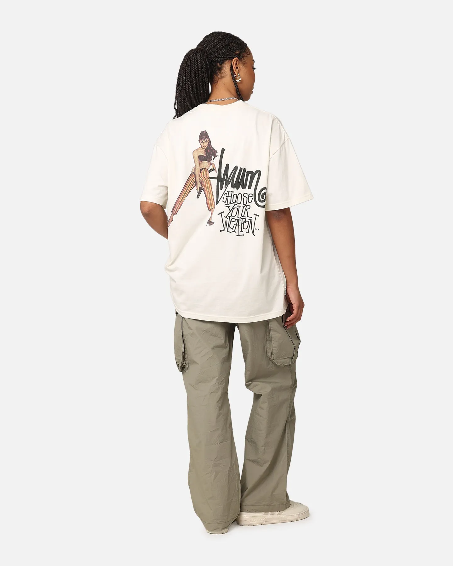 Linen blend Sleeveless freedom S Double Choose Your Weapon T-Shirt Washed White