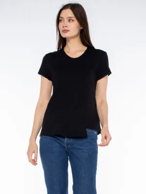 Ribbed Collar Design Casual Fashion Crew Slub Tee with Shifted Pockets & Hem