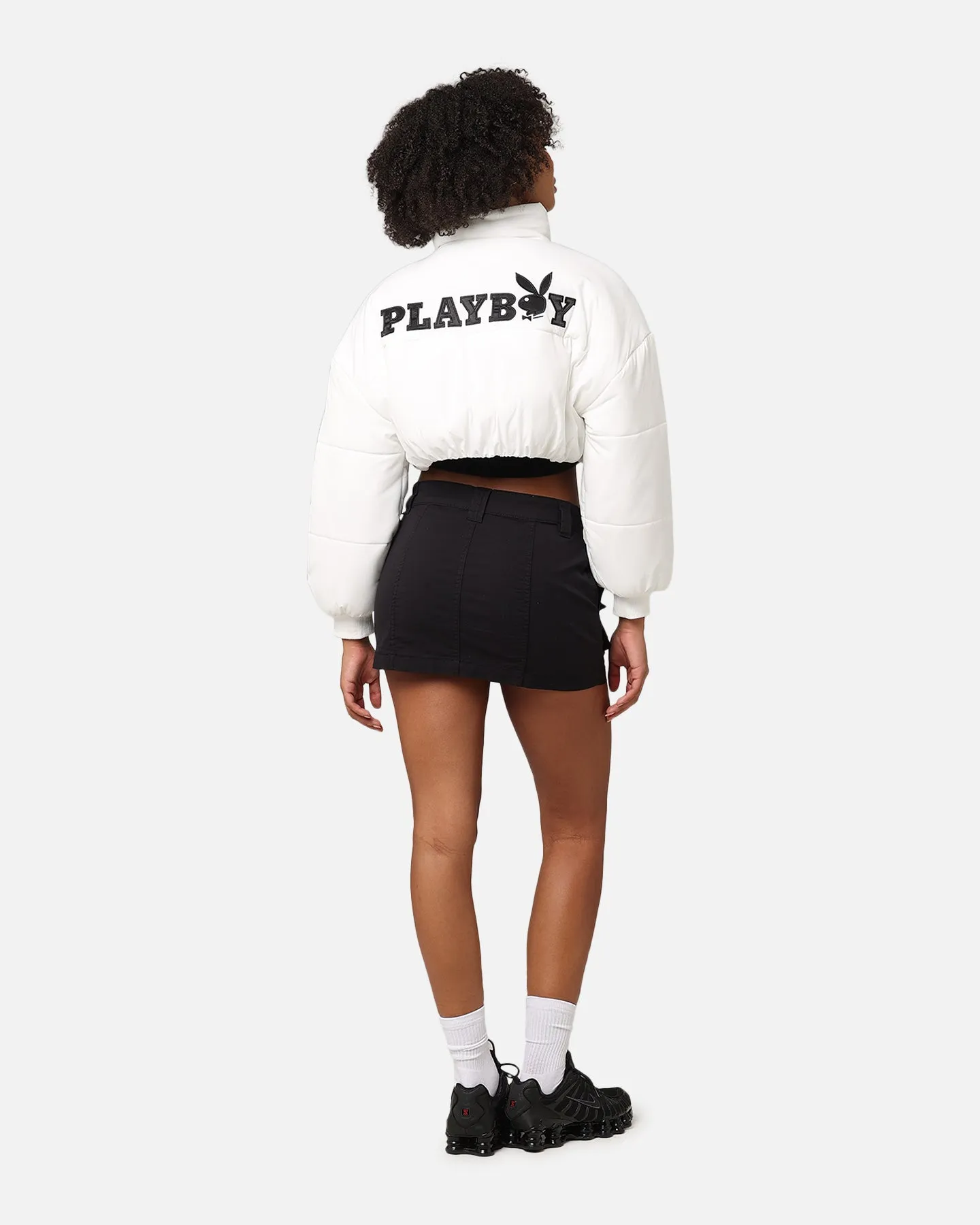 Playboy Bunny O Cropped Puffer Jacket White plus-size Light Coverage