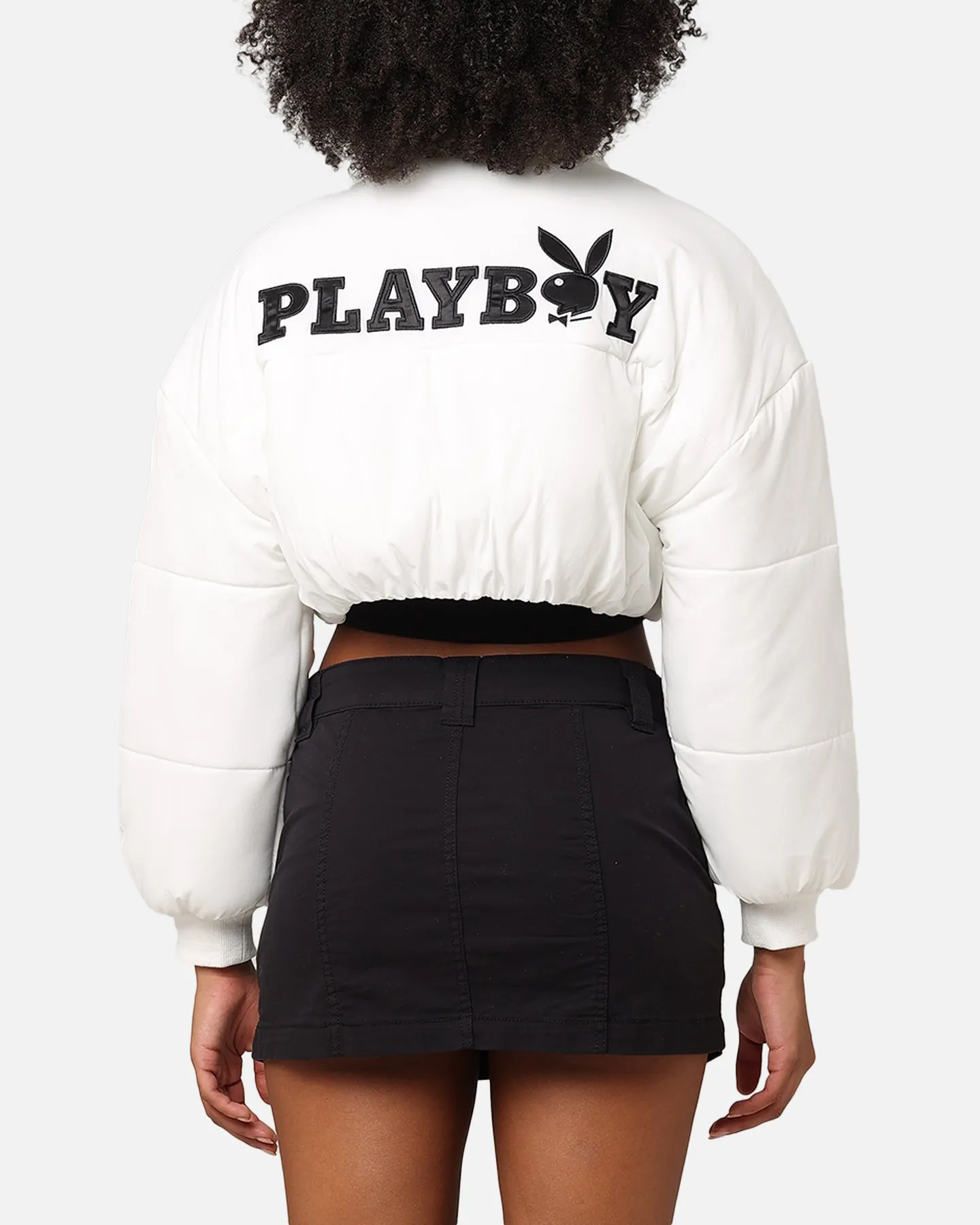 Playboy Bunny O Cropped Puffer Jacket White Outdoor Use Waterproof Wear