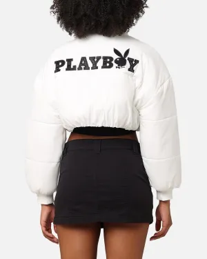 Playboy Bunny O Cropped Puffer Jacket White Outdoor Use Waterproof Wear