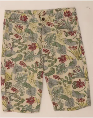 BENETTON Womens Casual Shorts W34 Large Beige Floral Lightweight Material