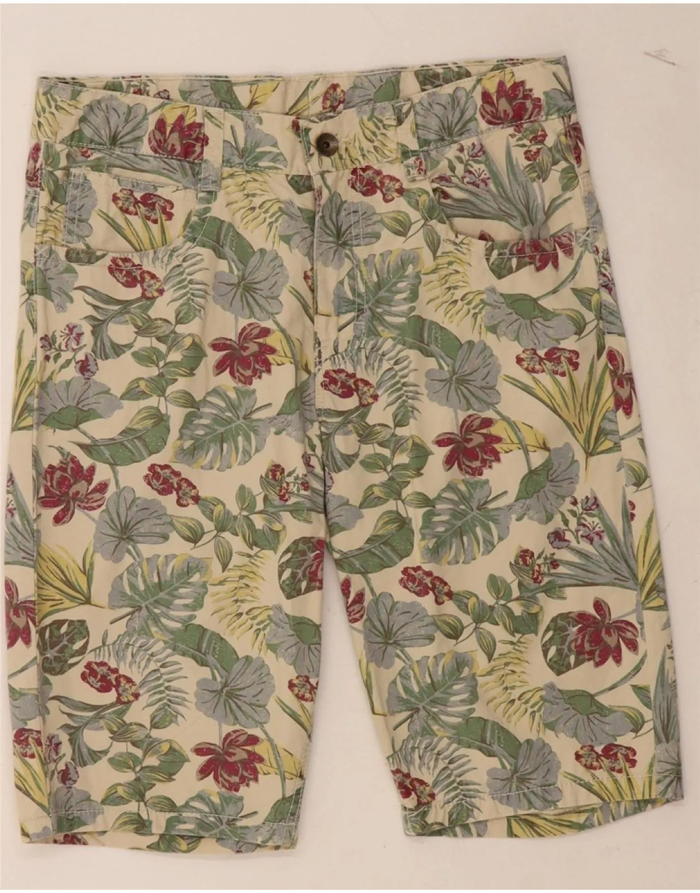 BENETTON Womens Casual Shorts W34 Large Beige Floral Lightweight Material