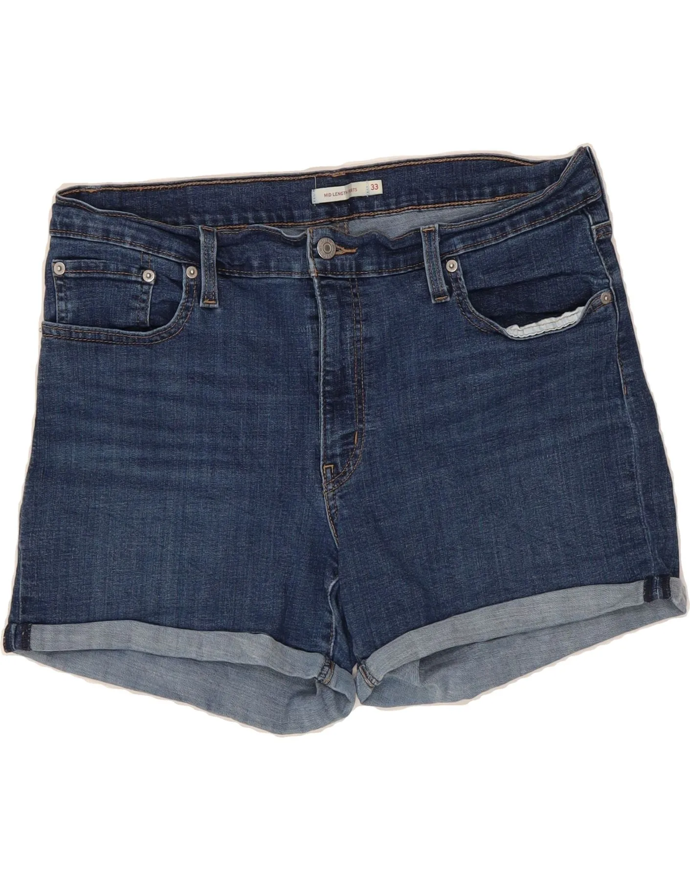 LEVI'S Womens Mid Rise Denim Shorts W33 Large Navy Blue Cotton high - rise