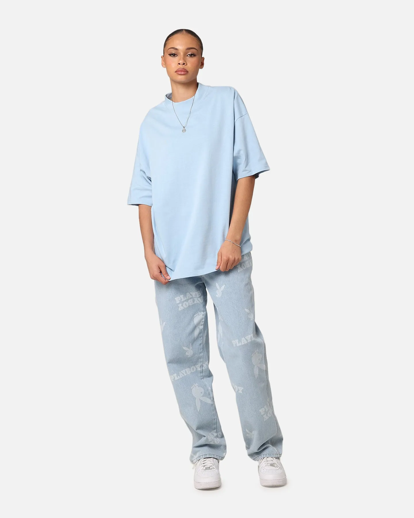 Culture Kings Oversized Blank T-Shirt Light Blue Trendy Vibes Wear