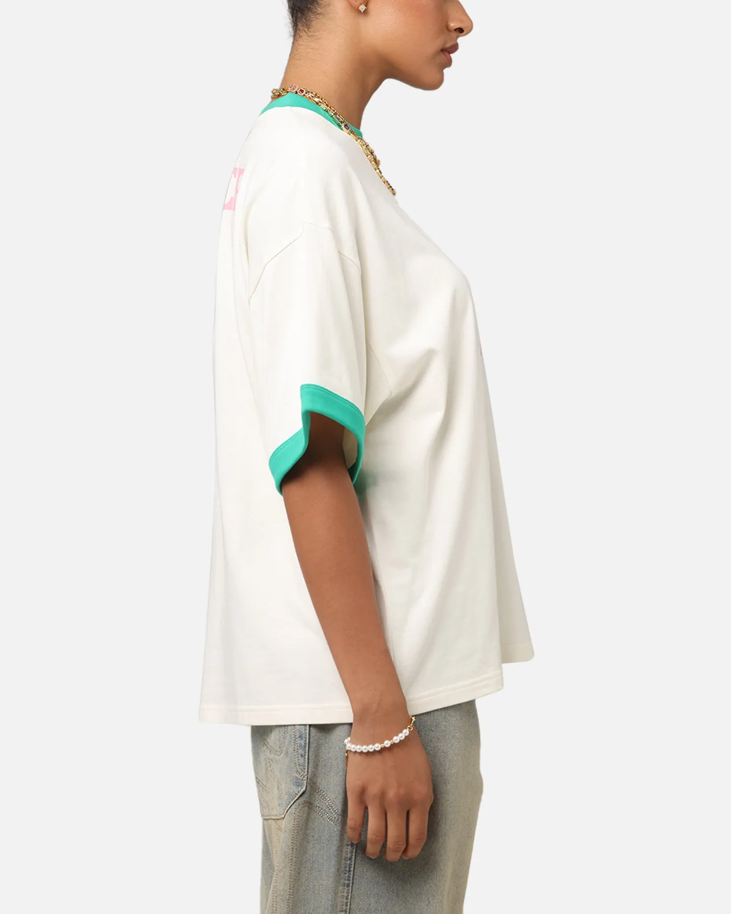 Loiter Western Front Ringer T-Shirt White/Green WrinkleResistant Texture