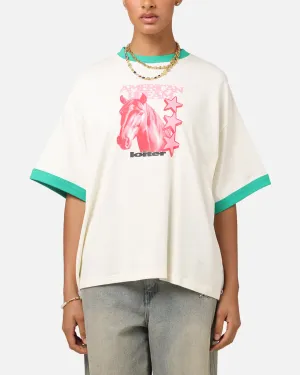 Loiter Western Front Ringer T-Shirt White/Green Comfortable fit Light Wear