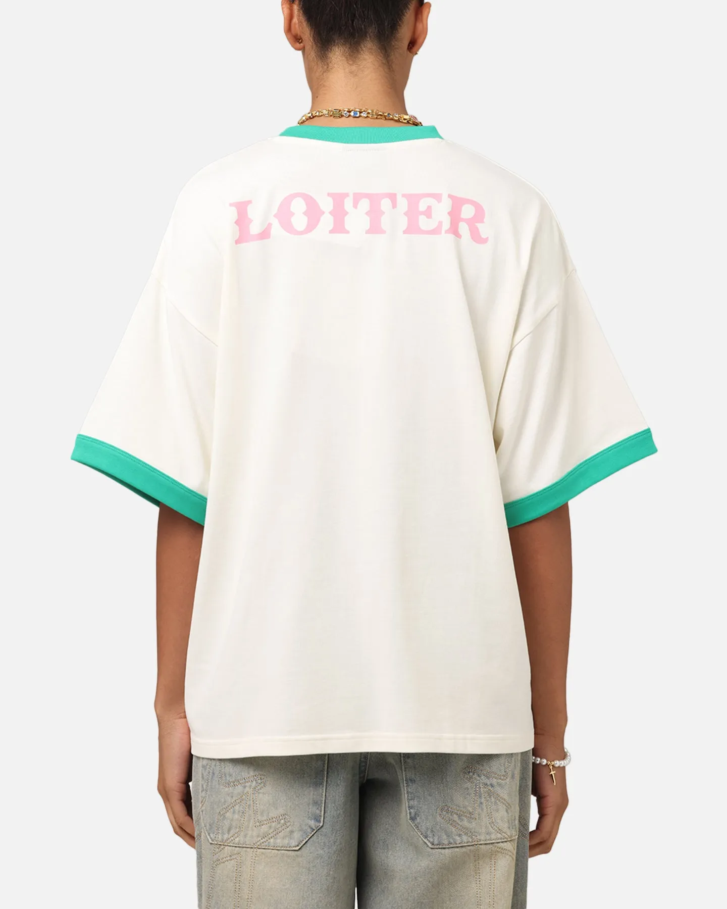 Loiter Western Front Ringer T-Shirt White/Green Simple Comfort