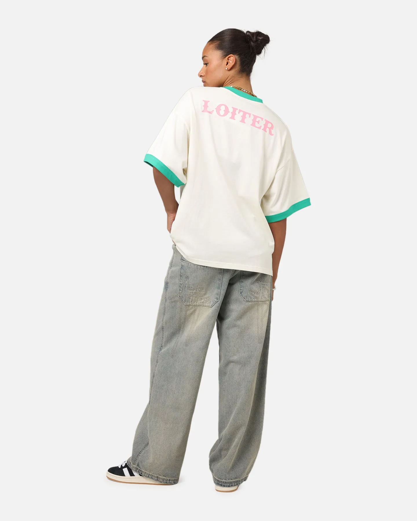 Loiter Western Front Ringer T-Shirt White/Green anti static coating Cozy Look