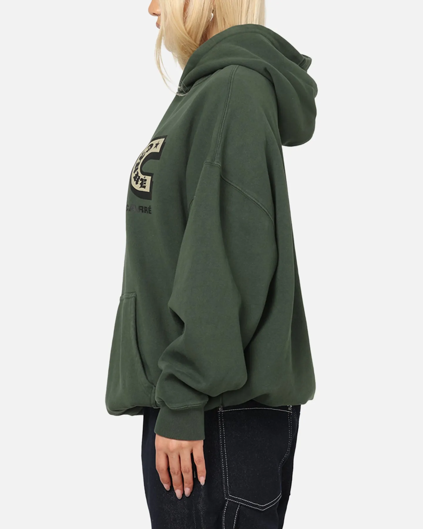 Carre Sacred Letter Hoodie Green Relaxed Comfort Sheen