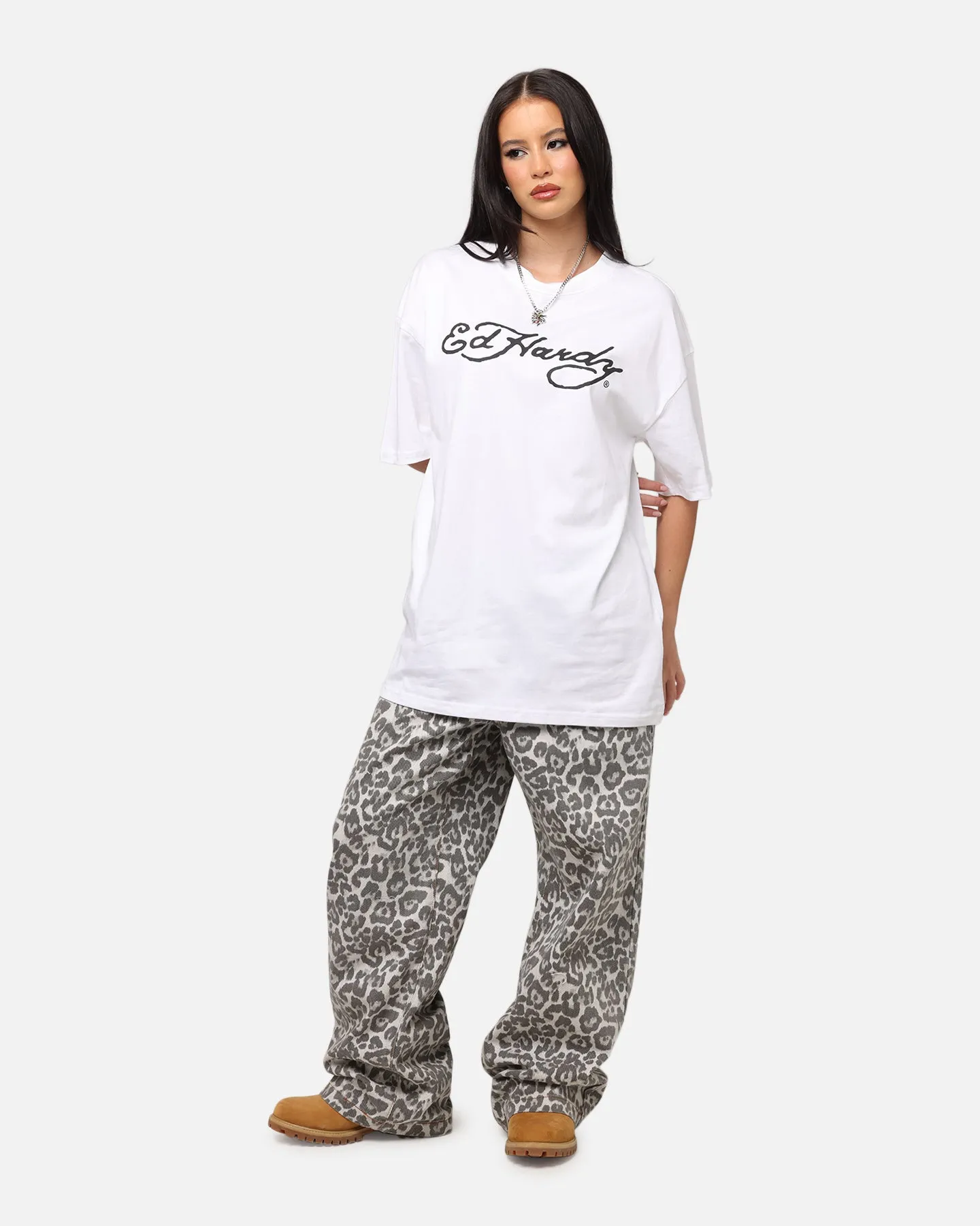 Fun Style Ed Hardy Tiger Stamp T-Shirt White