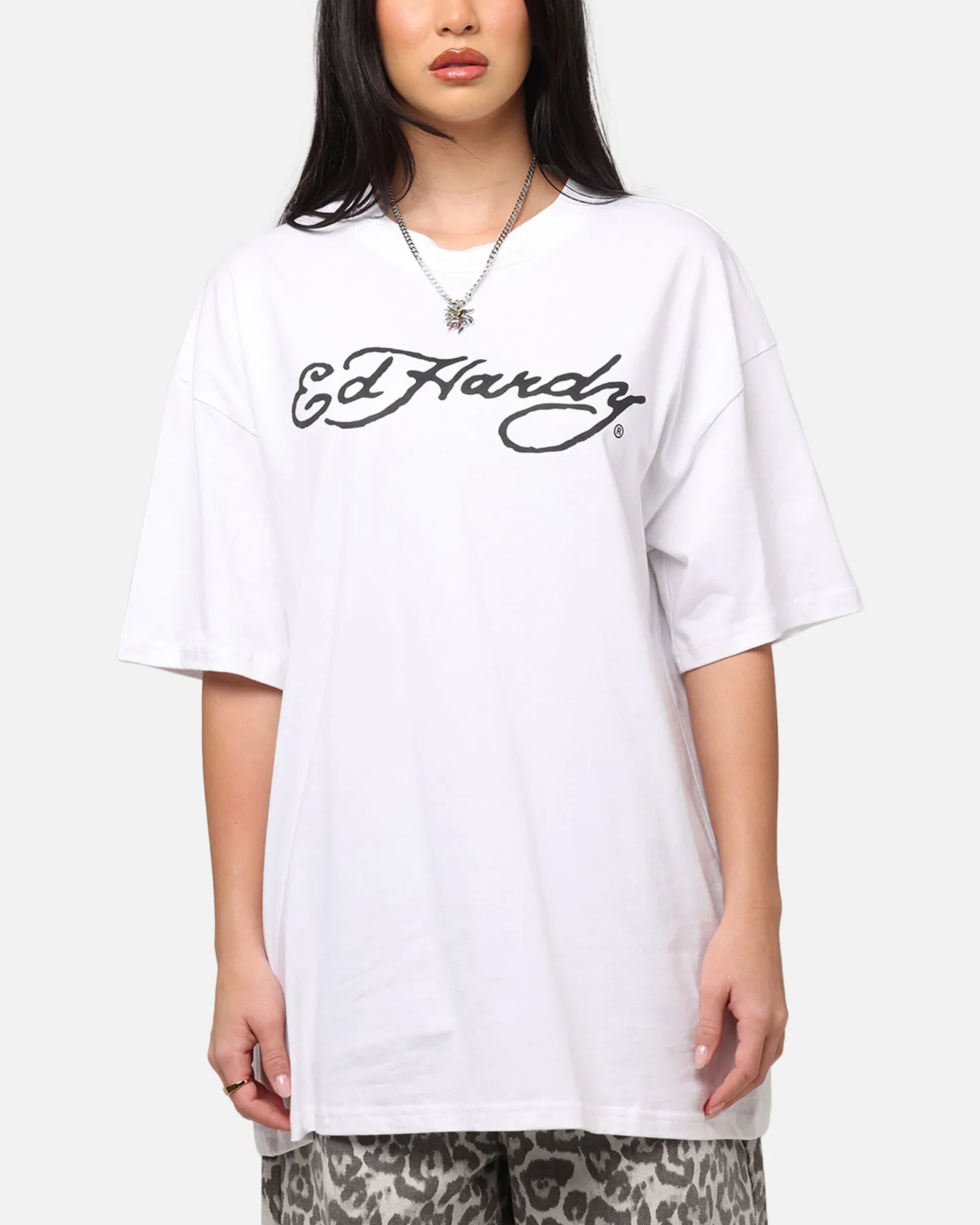 Ed Hardy Tiger Stamp T-Shirt White Comfy Look Wear Relaxed Torso Fit
