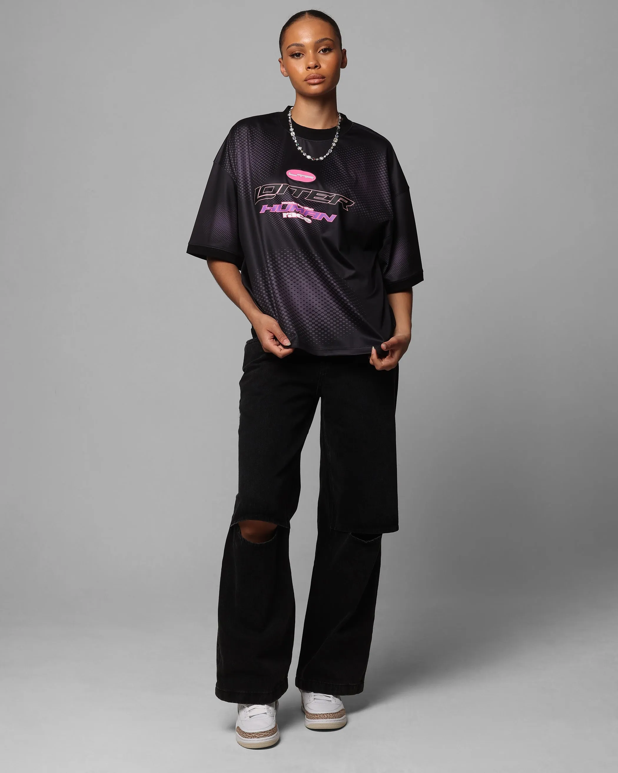 Comfortable Weave Embroidered Details Loiter Motorway Sport T-Shirt Black