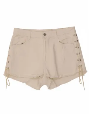 Mid Rise ZARA Womens High Waist Denim Hot Pants EU 42 Large W32 Off White